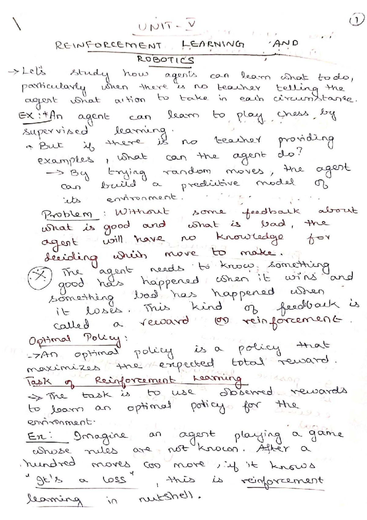 UNIT-5: Reinforcement Learning and Robotics Notes - Studocu