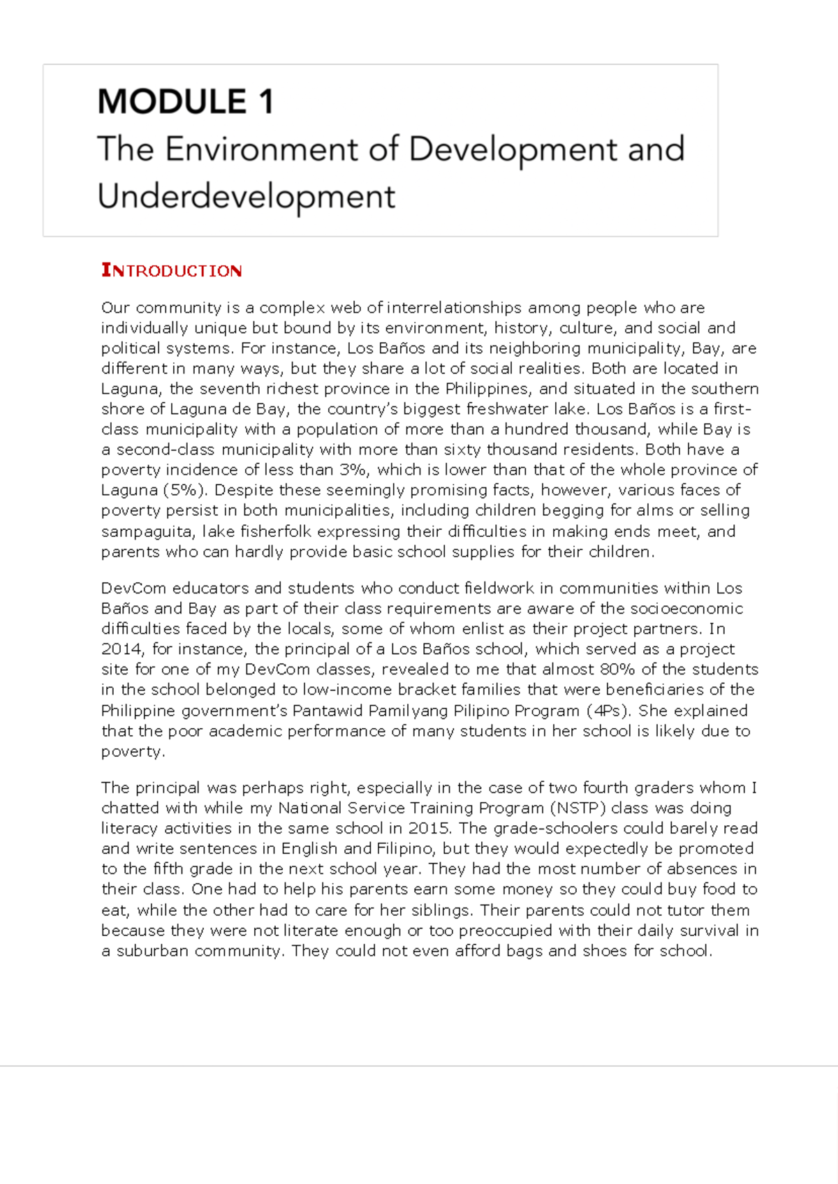 Module 1 - Understanding Development & Underdevelopment Dynamics - Studocu