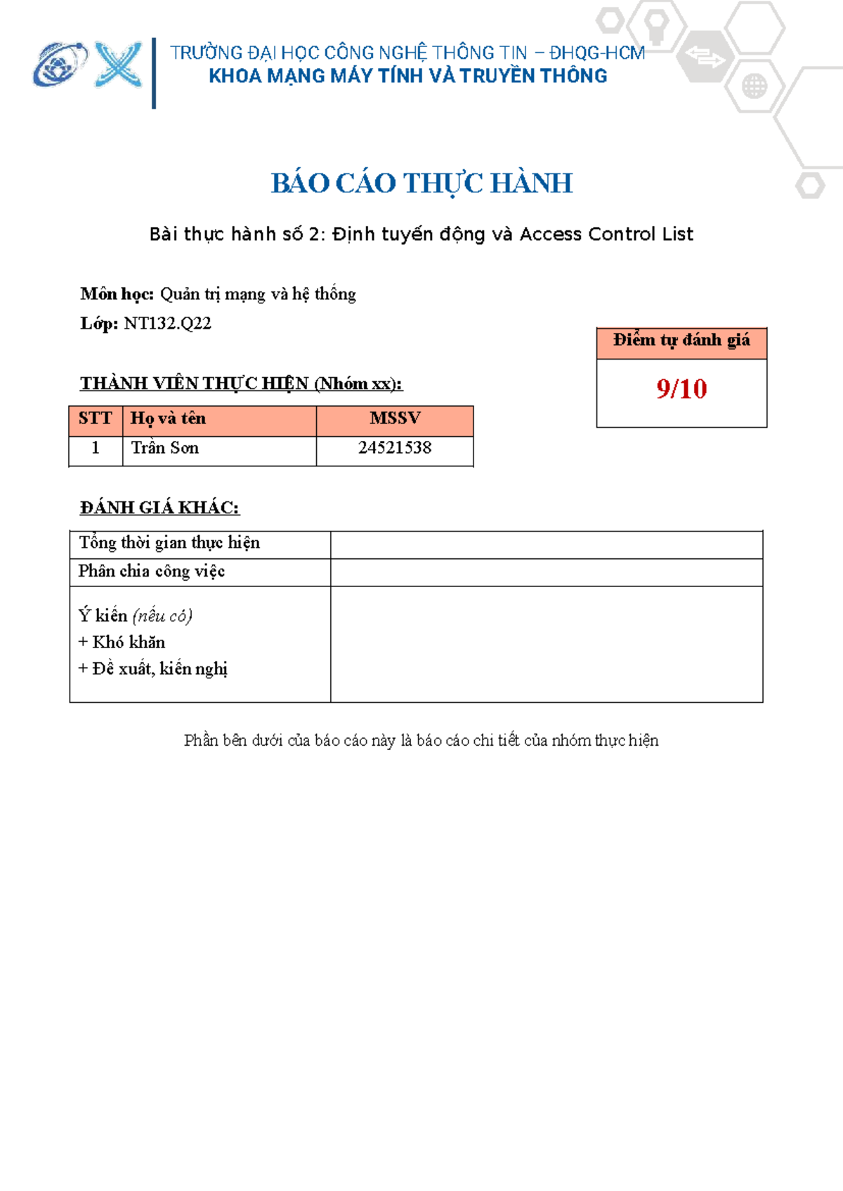 Báo cáo Thực Hành NT132: Định Tuyến Động & Access Control List - Studocu