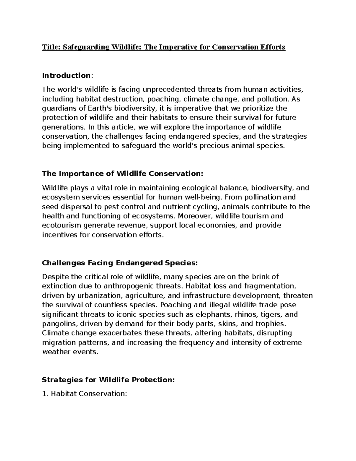 Article 6 - Wildlife Conservation: Issues, Strategies & Imperatives ...