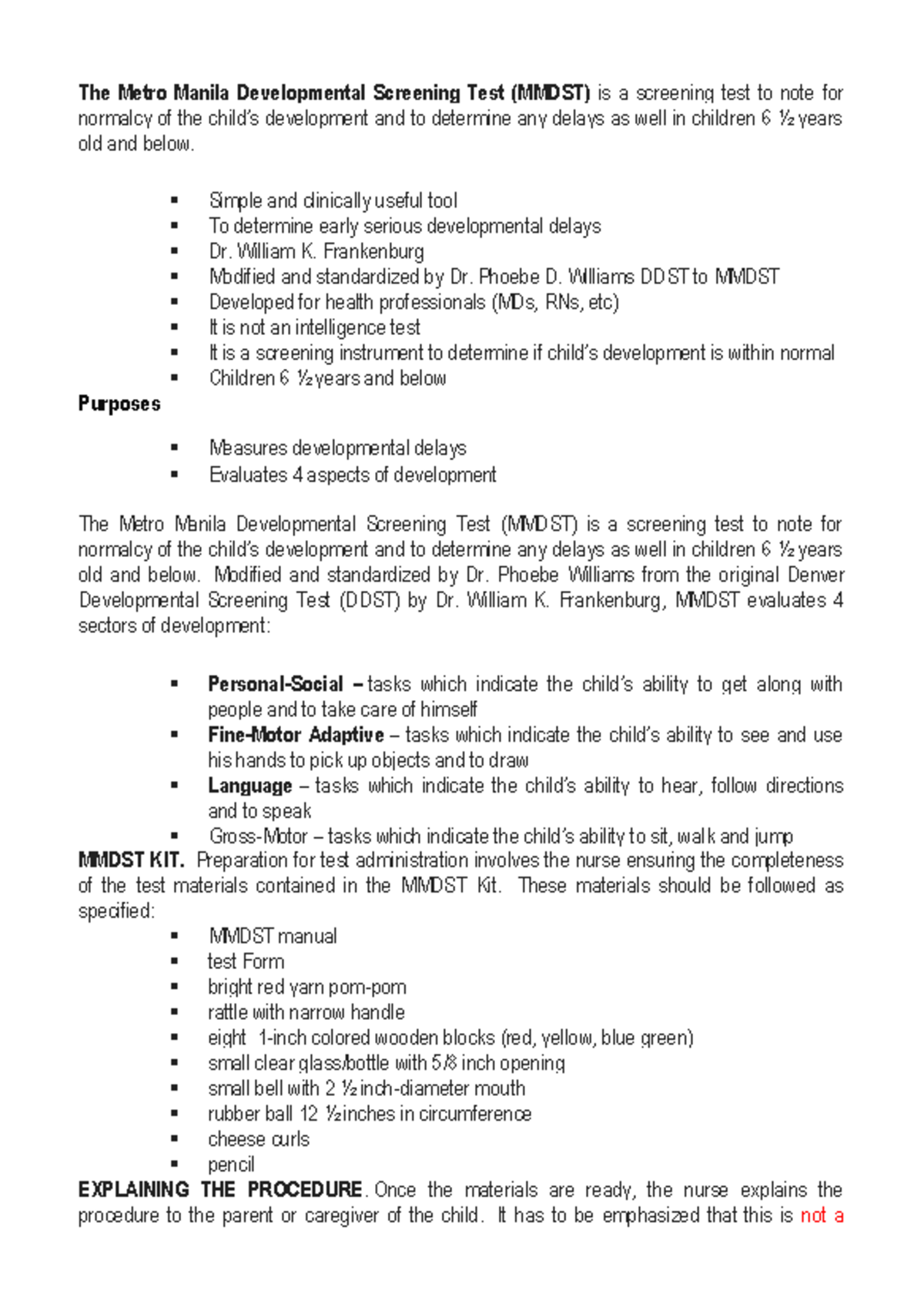 Metro Manila Developmental Screening Test (MMDST) Overview and ...