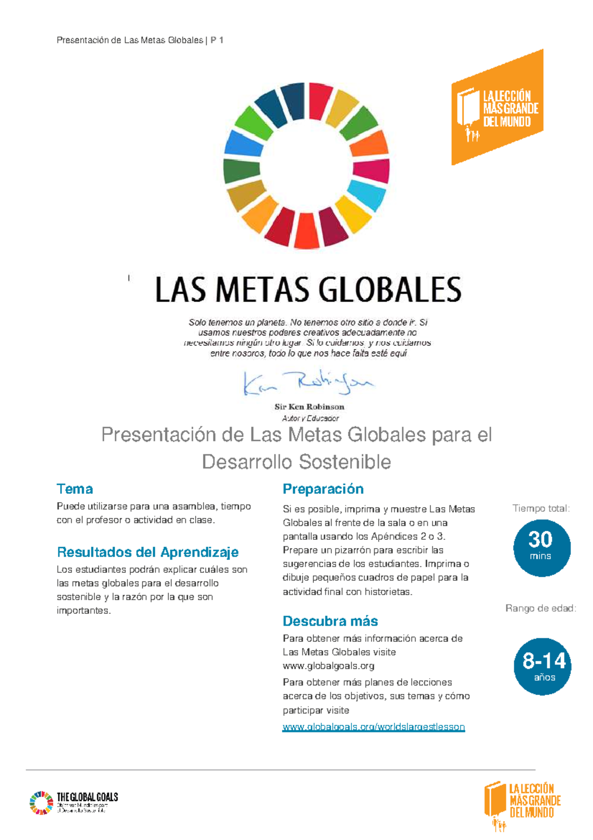 Presentación de las Metas Globales para el Desarrollo Sostenible - 30 ...