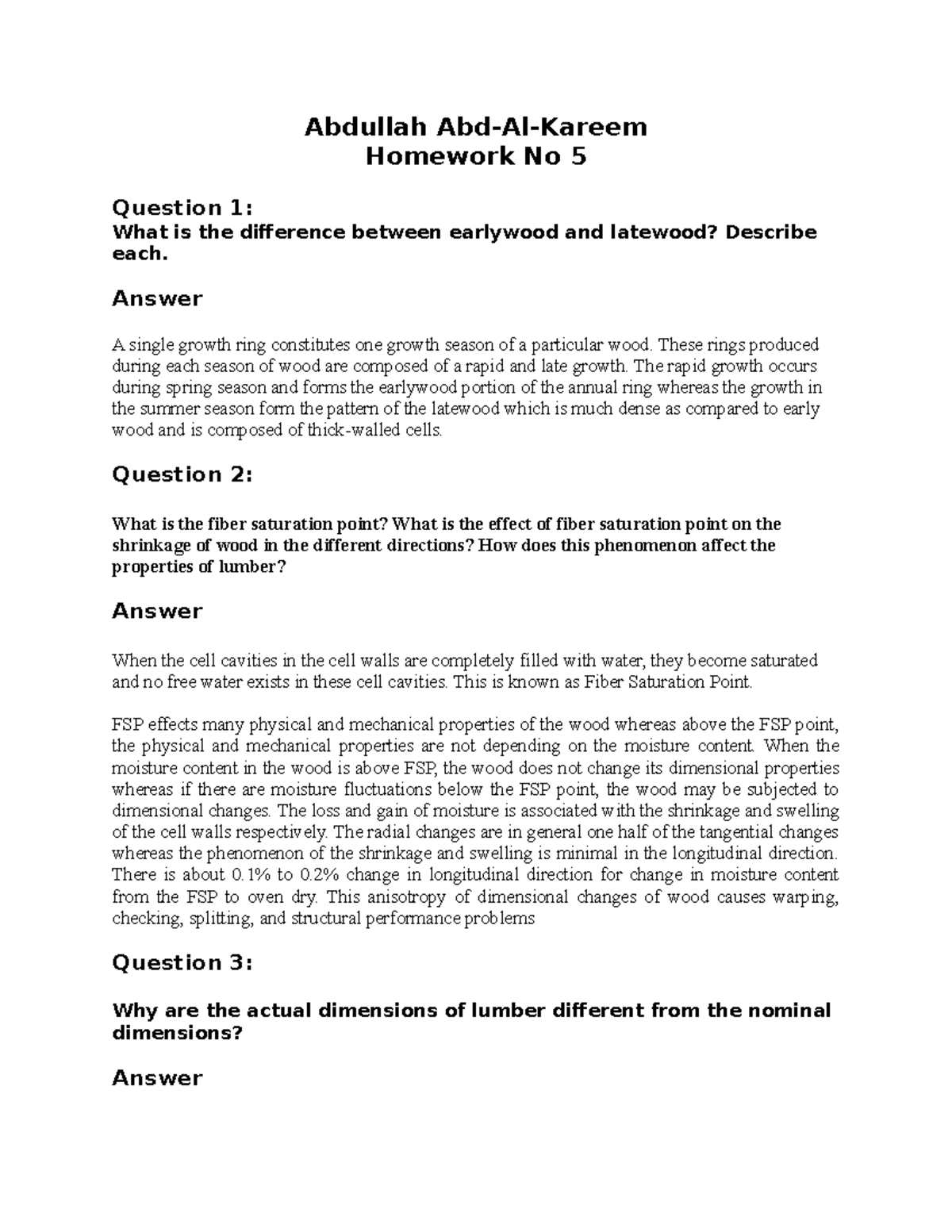 Wood Science Assignment 5: Earlywood vs Latewood and Lumber Grading ...
