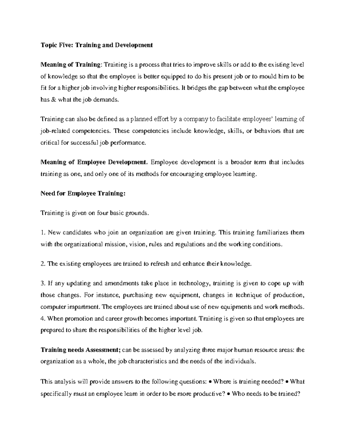 Training and Development Overview: Key Concepts and Techniques - Studocu