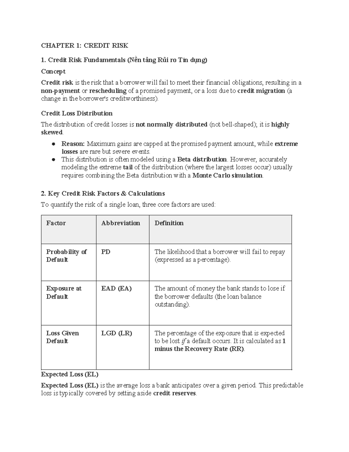 CHAPTER 1: CREDIT RISK - Fundamentals and Key Factors (FRM) - Studocu