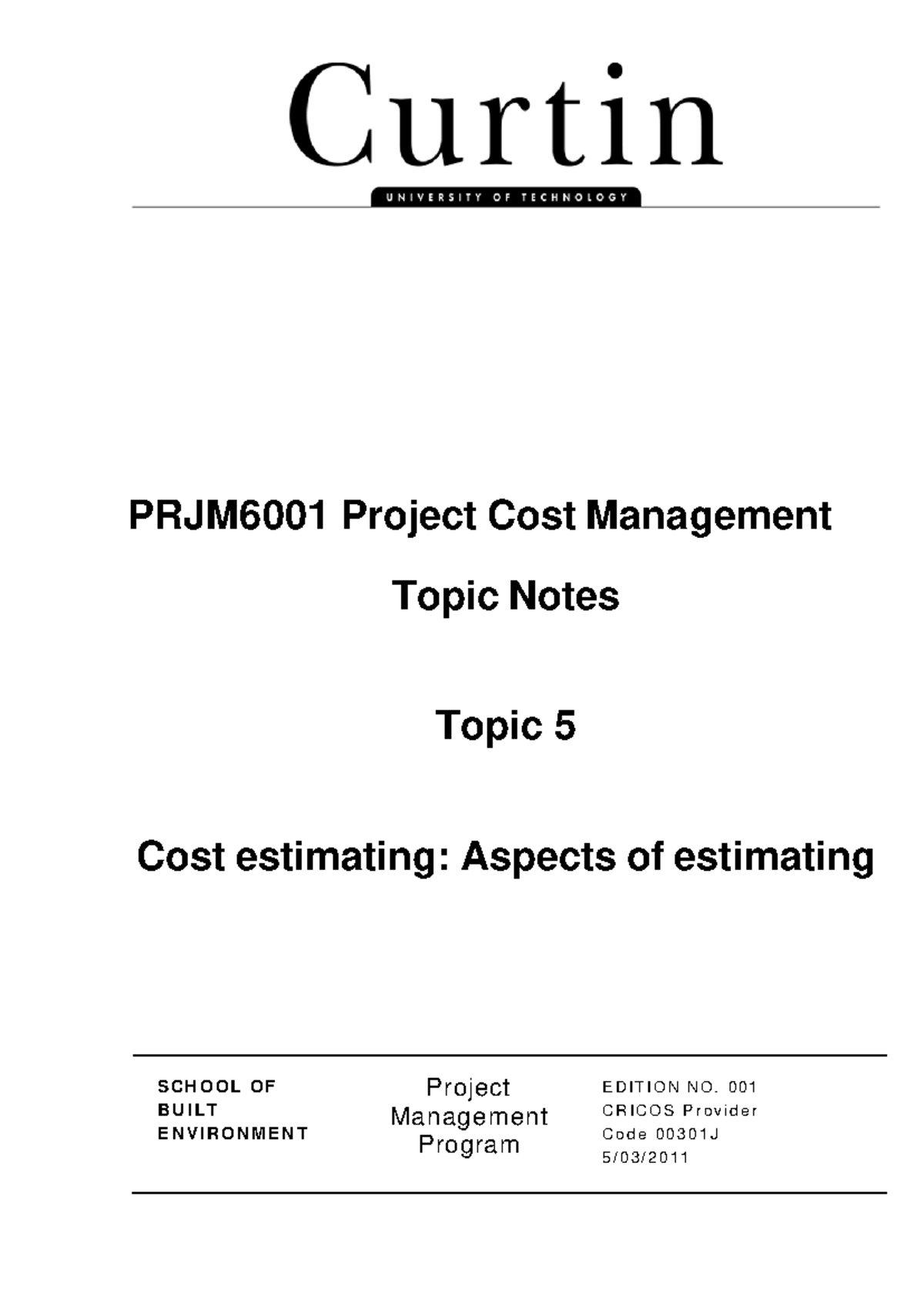 Aspects of estimating 05(sn) - PRJM6001 Project Cost Management Topic ...