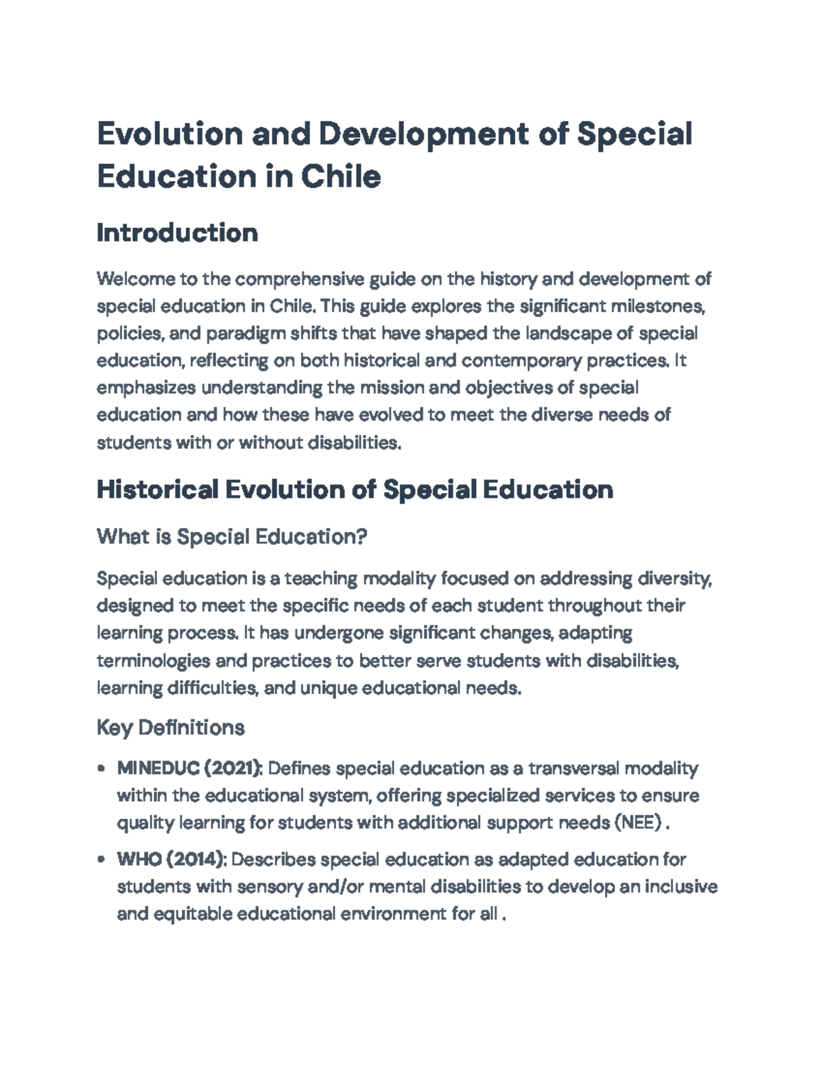 Evolution and Development of Special Education in Chile: A ...