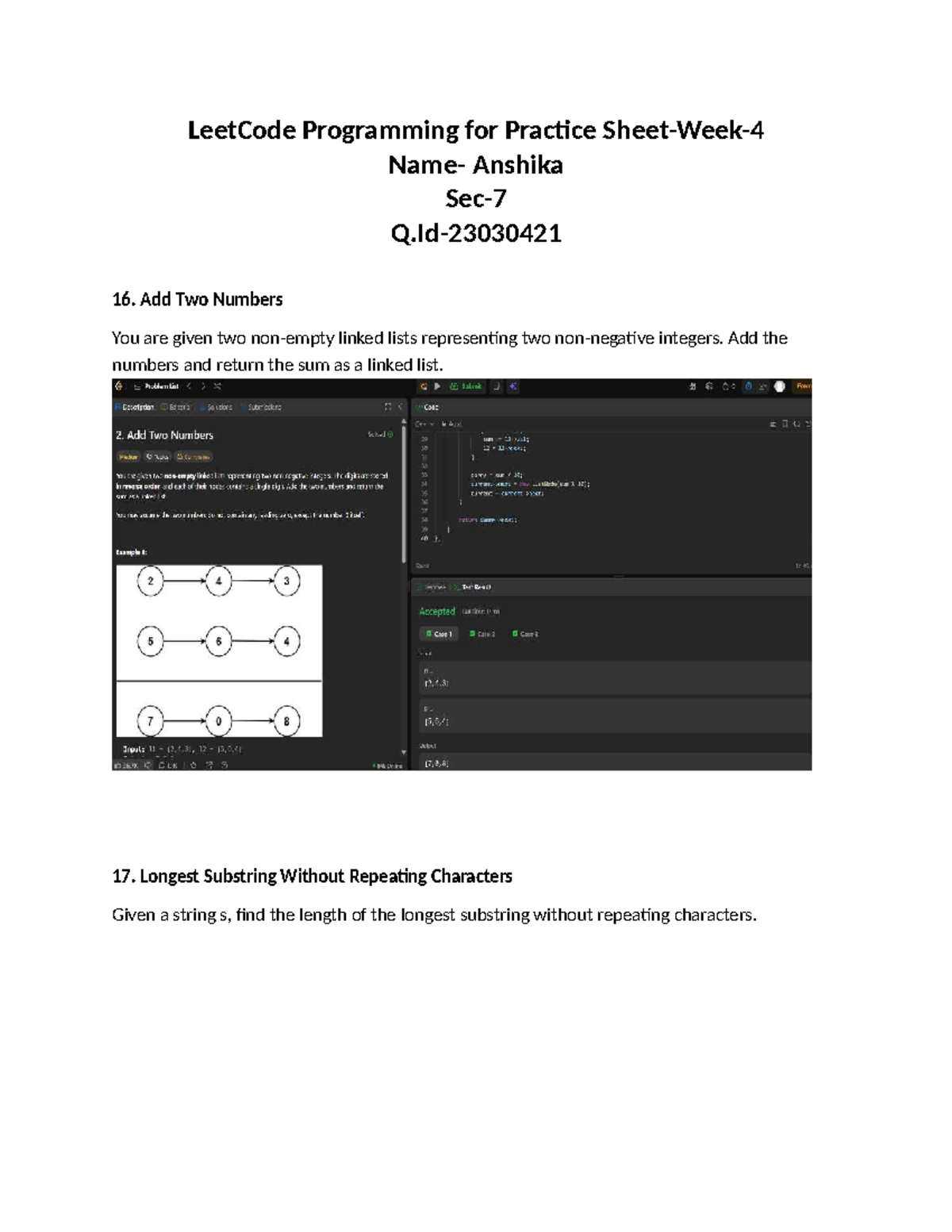 LeetCode Programming Practice Sheet - Week 4 - Studocu