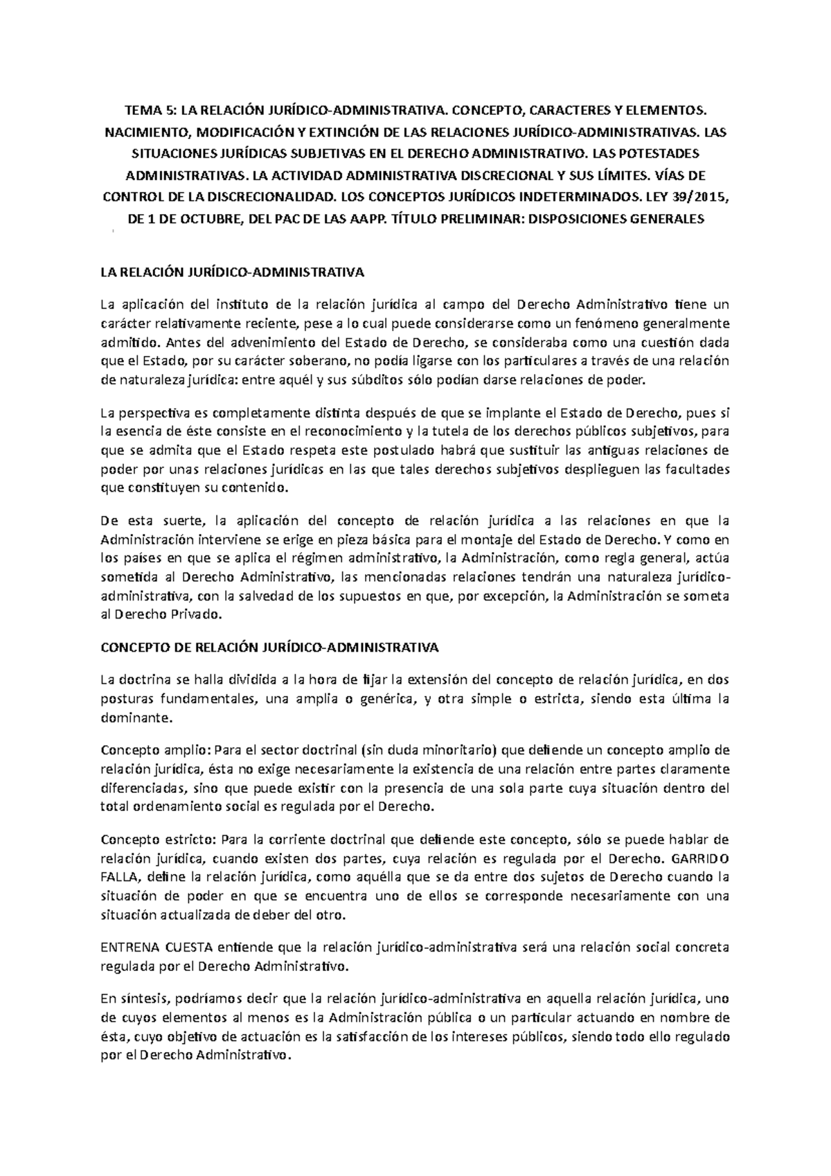 TEMA 5: RELACIÓN JURÍDICO-ADMINISTRATIVA, ELEMENTOS Y CARACTERÍSTICAS - Document Preview
