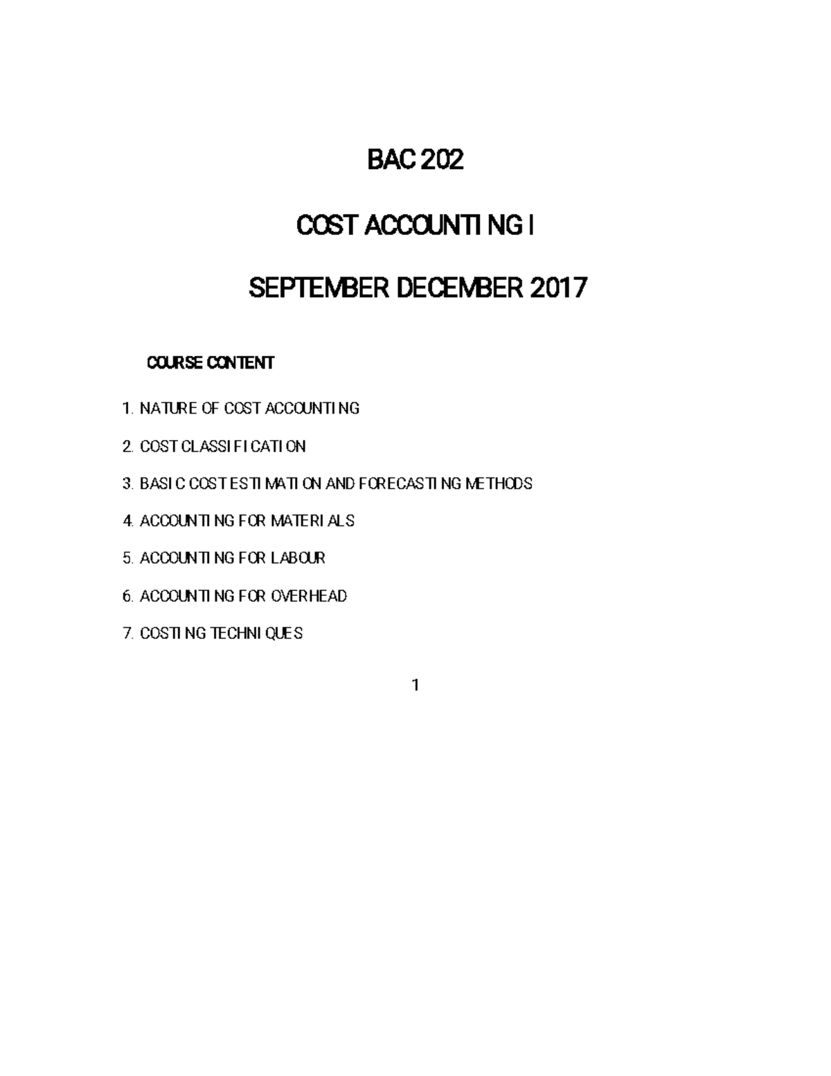 BAC 202 COST Accounting - KENYATTA UNIVERSITY SCHOOL OF BUSINESS ...