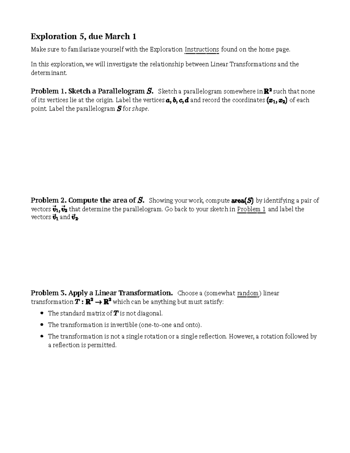 Exploration 5: Linear Transformations & Determinants Analysis - Studocu