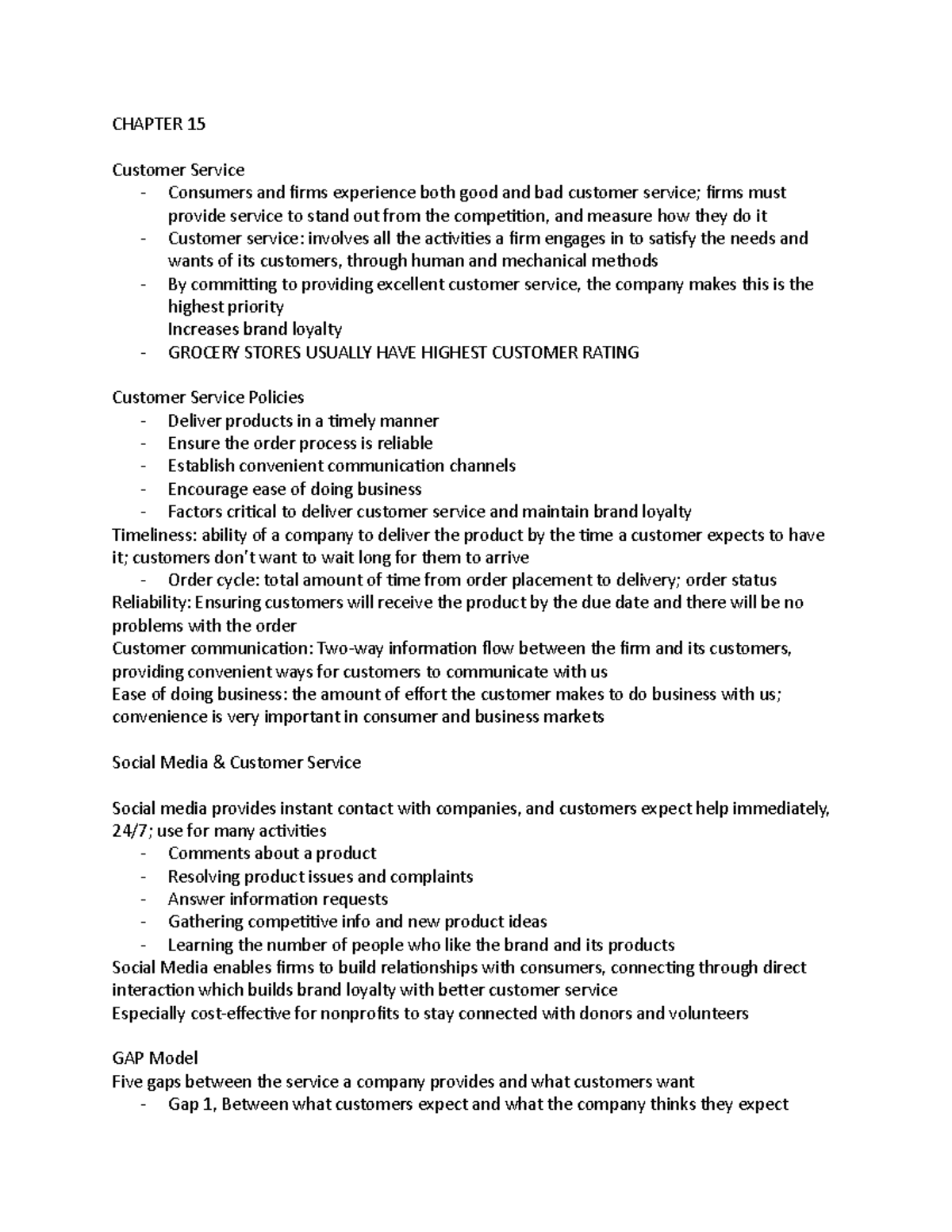 MKT 15-16 - Comprehensive Notes on Customer Service and CSR - Studocu