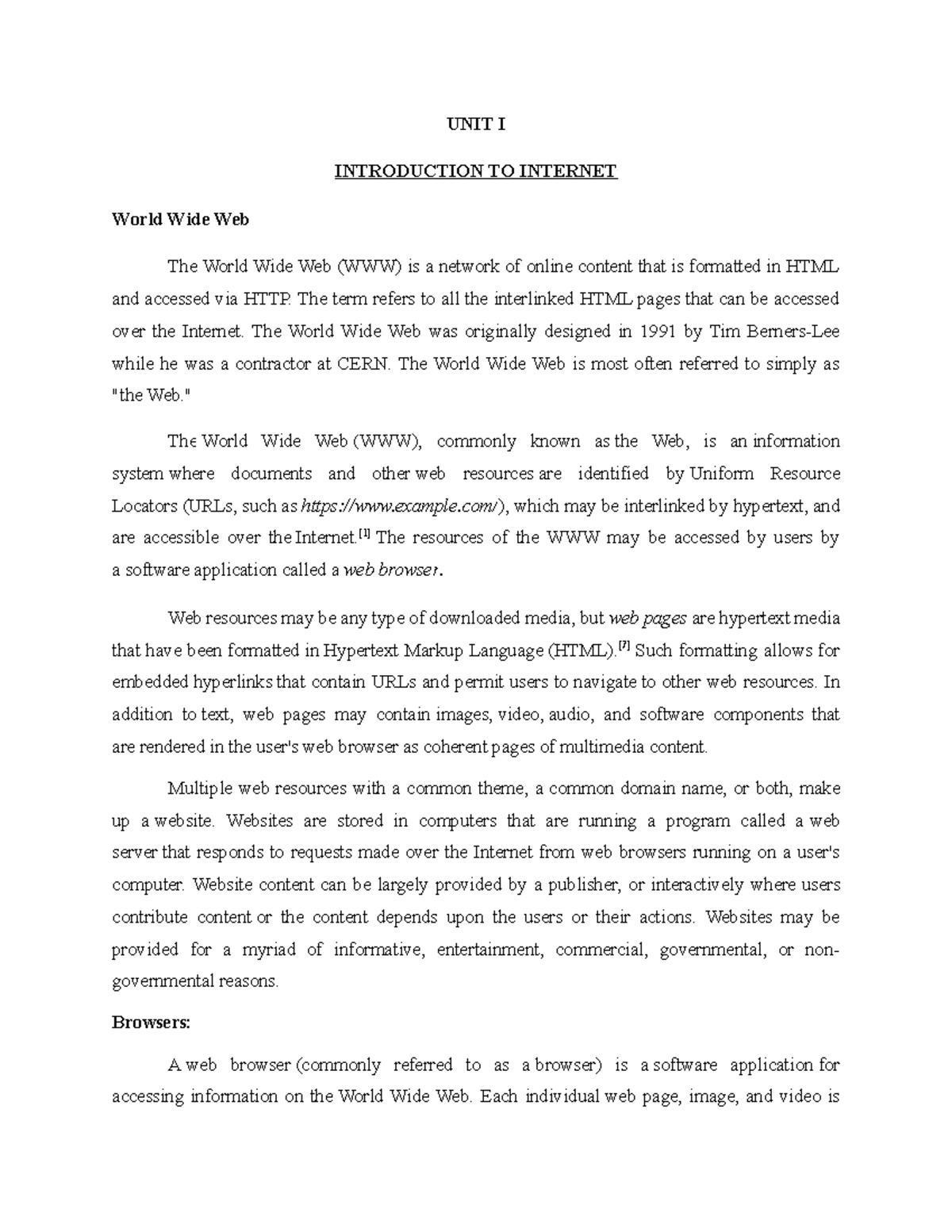 UNIT I - Study materials - UNIT I INTRODUCTION TO INTERNET World Wide ...