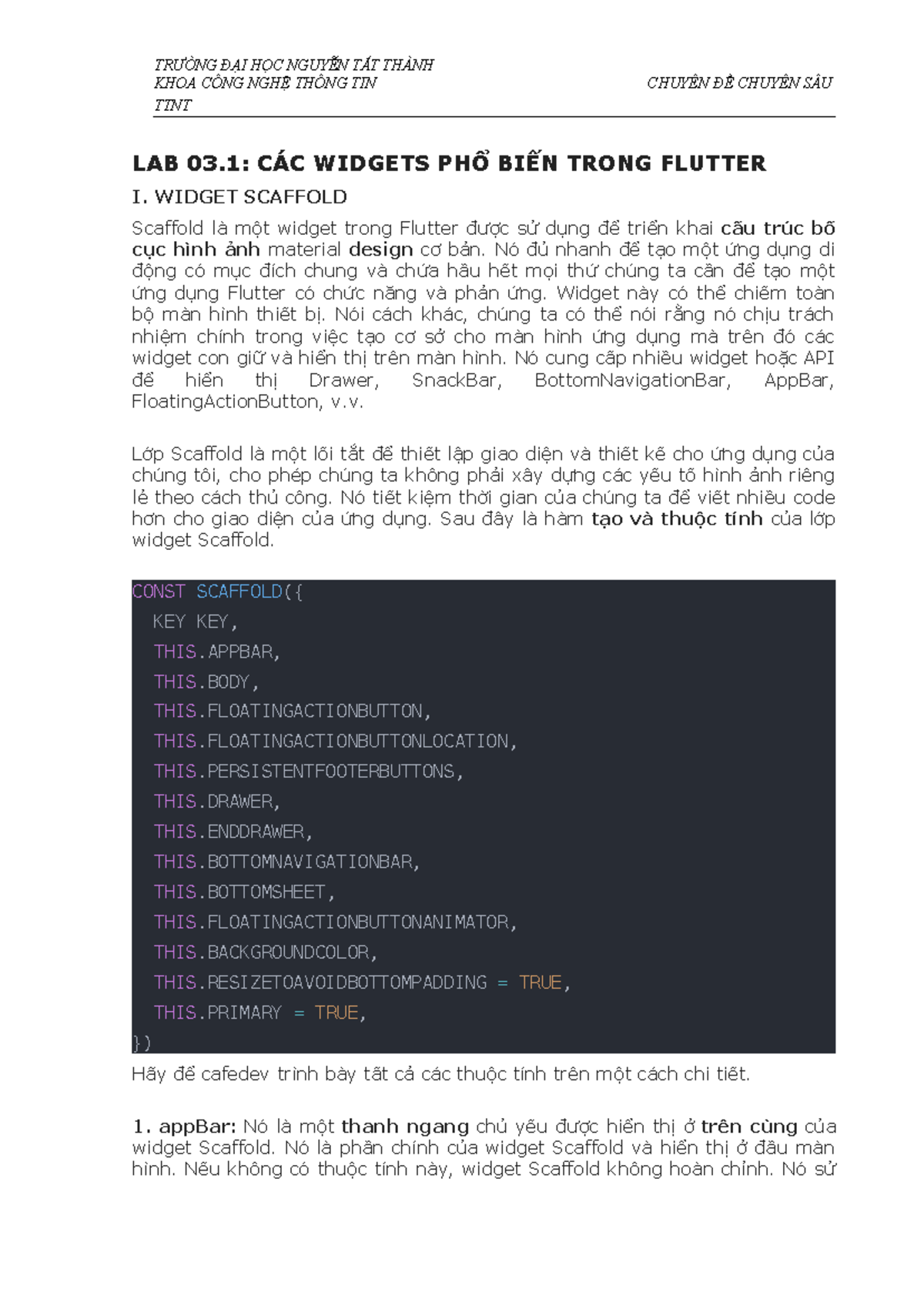 LAB 03.1 Tìm hiểu về các widgets phổ biến trong Flutter - Studocu