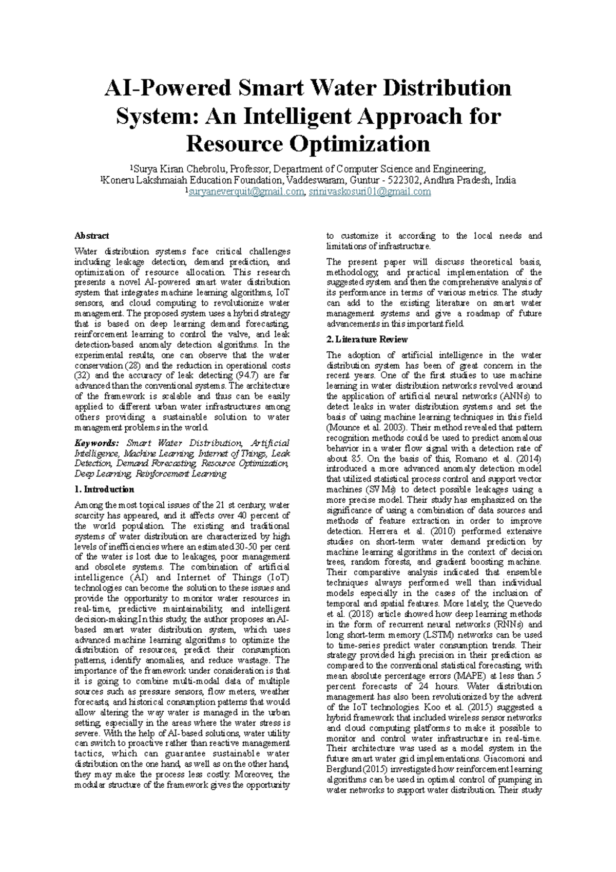 Smart Water Distribution System: AI-Driven Resource Optimization (CSE ...