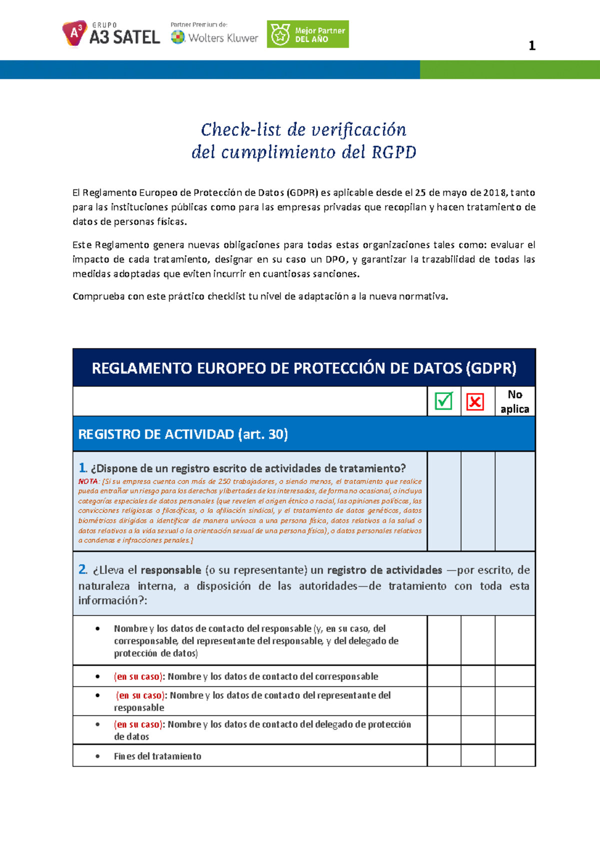 Check-list: Verificación del Cumplimiento del RGPD - Protección de ...