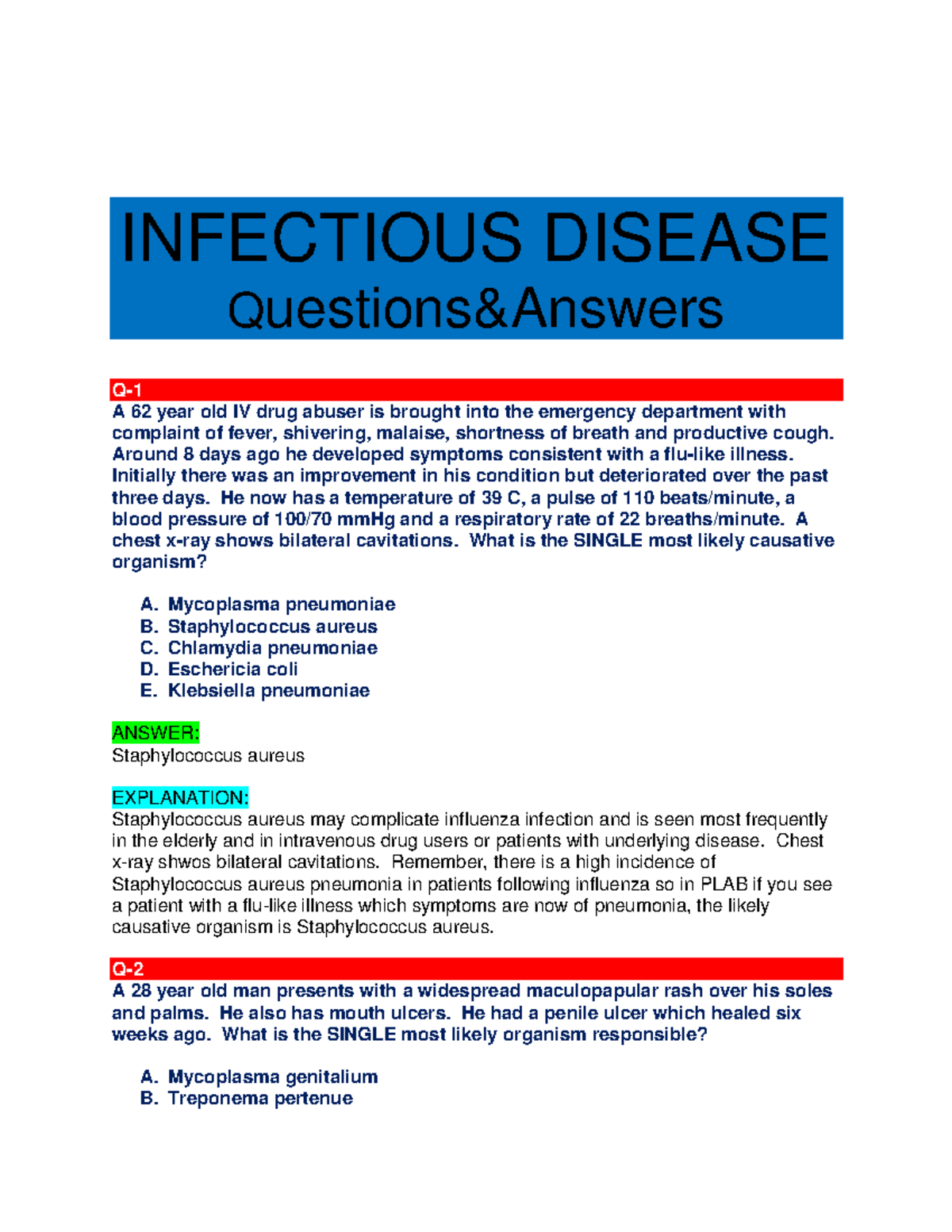 Infectious Disease Case Studies Biology Course Code Id101 Studocu