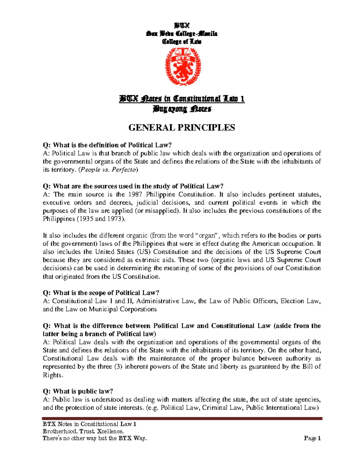 324646016 BTX Constitutional Law 1 Notes for Midterm Exam Study - Document Preview