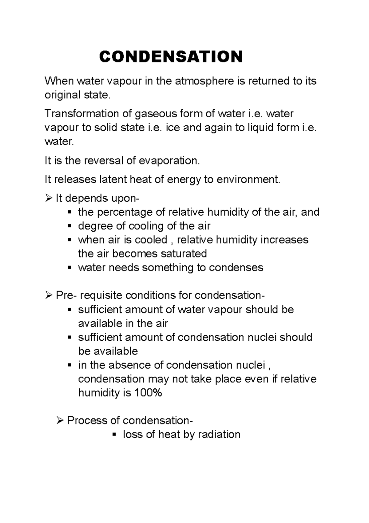 COND 101: Condensation Notes on Processes and Forms of Water Vapor ...