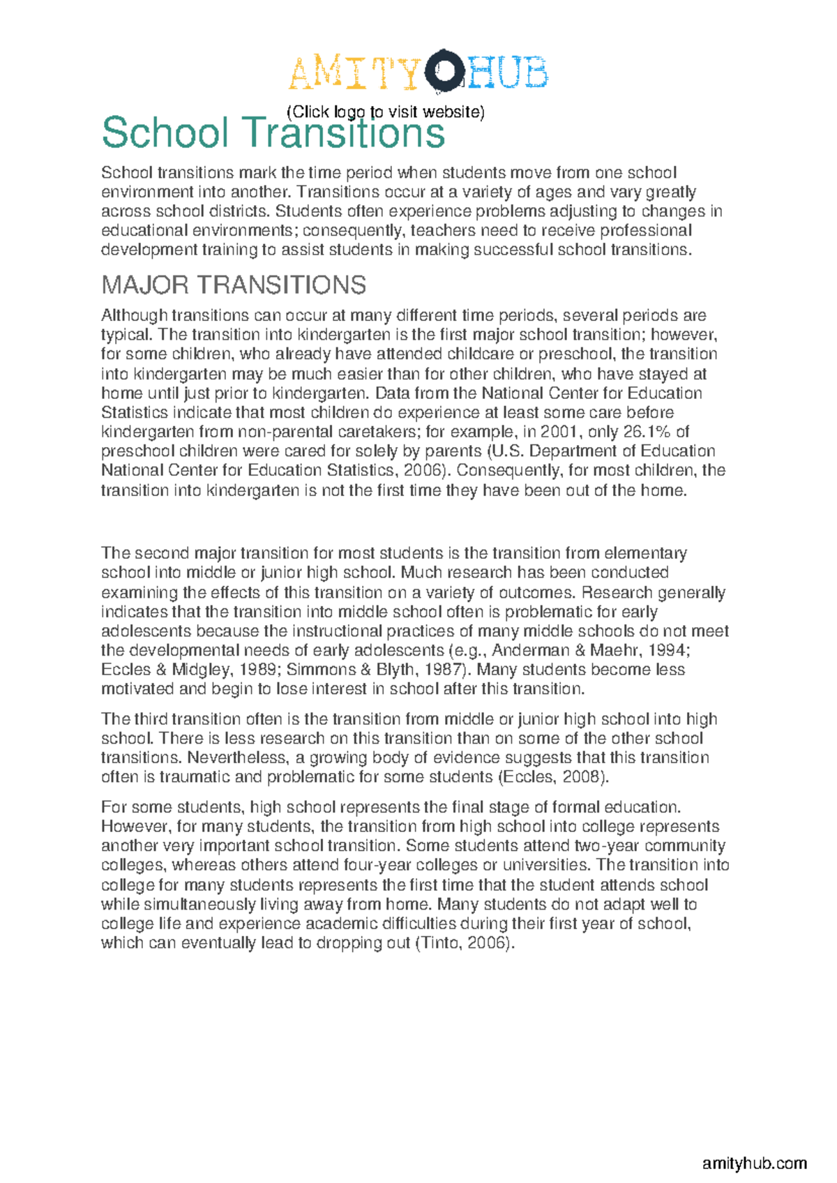 Module 5: Understanding School Transitions and Their Impact on Students ...