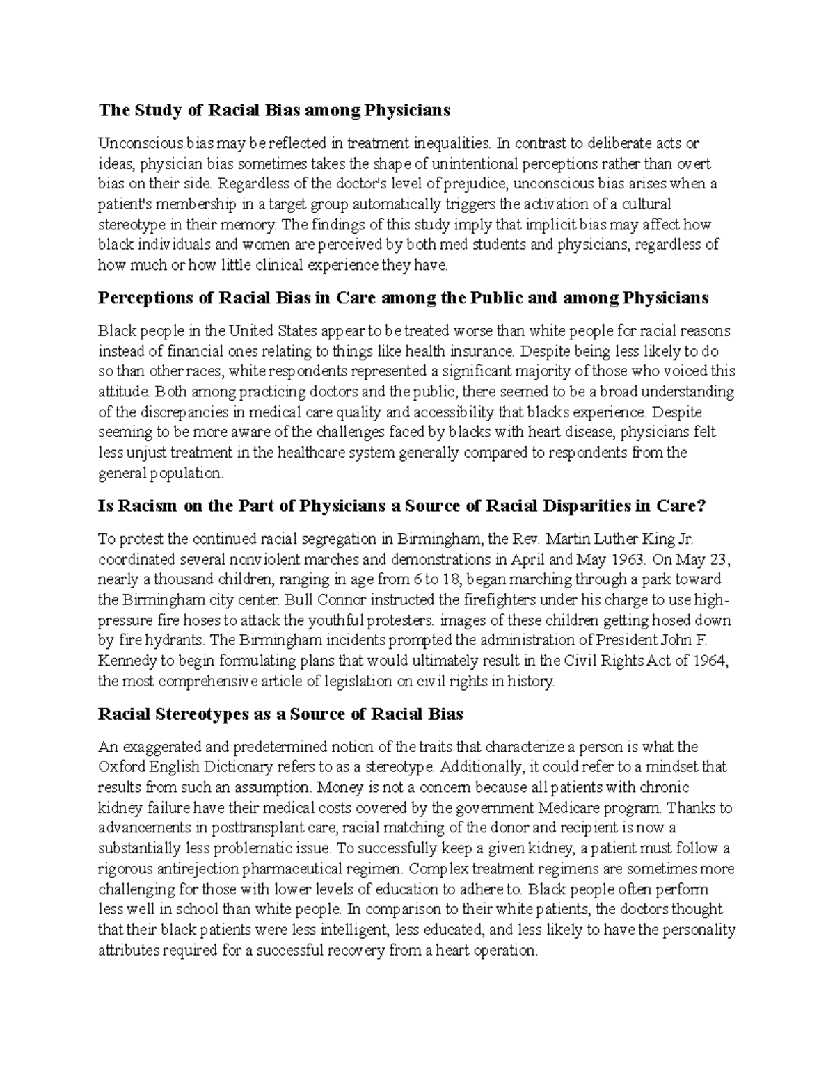 Chapter 9 Summary - Racial Bias and Health Disparities in the US - Studocu