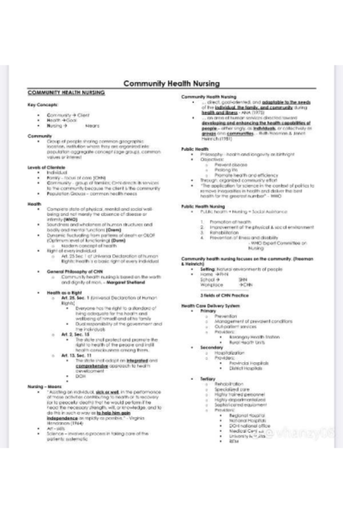 Community Health Nursing Concepts and Practices (CHN TINE) - Studocu