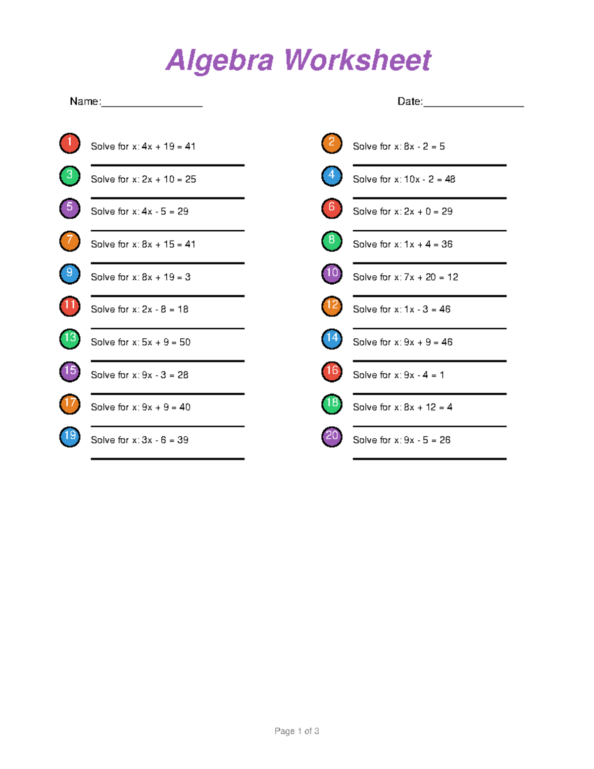 Solve For X Problems And Answers