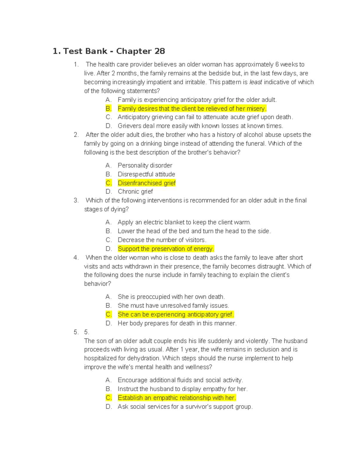 NUR 257 Unit 2 Chapter 28 Test Bank Questions - Studocu