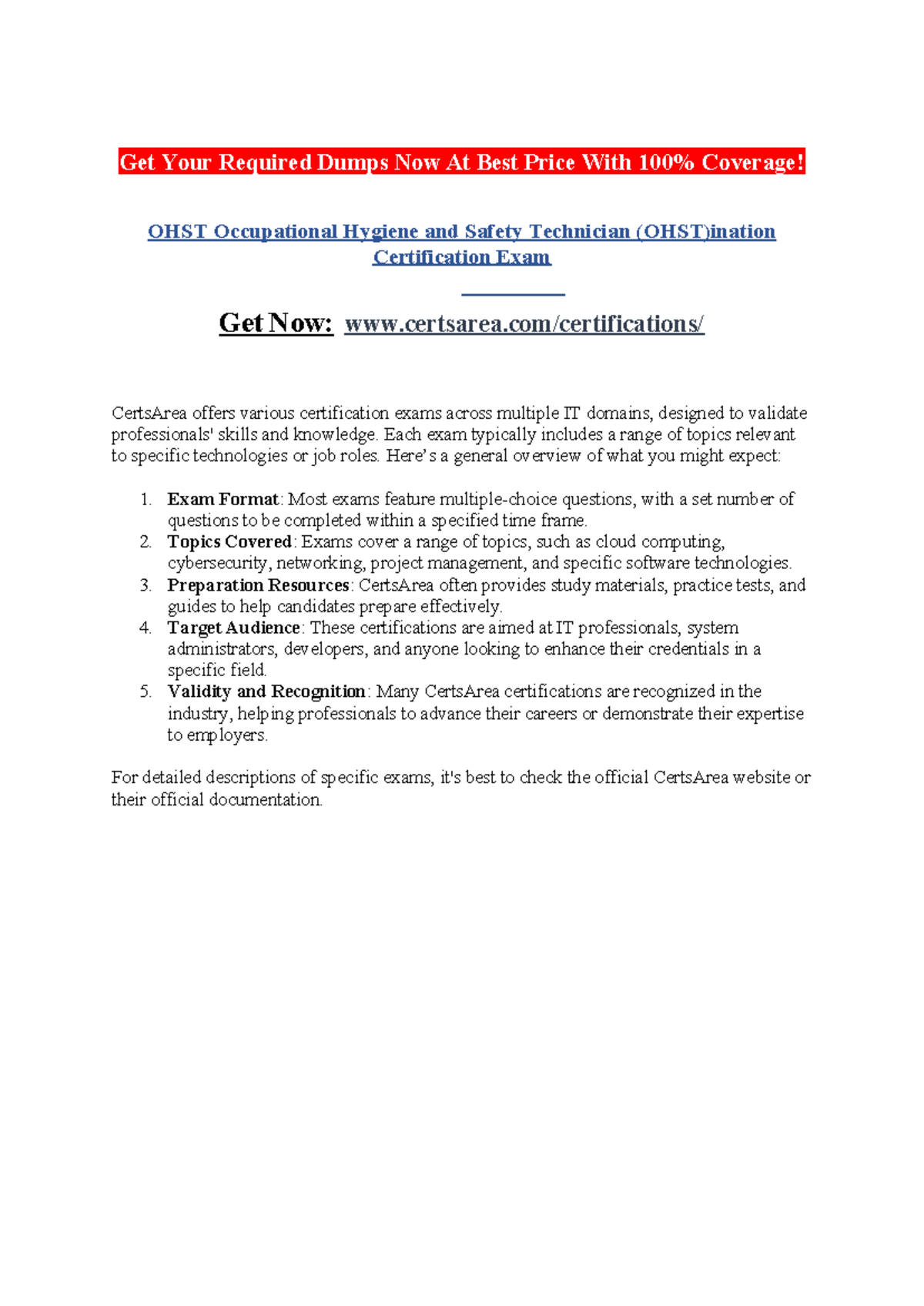 OHST Occupational Hygiene and Safety Technician (OHST)ination ...