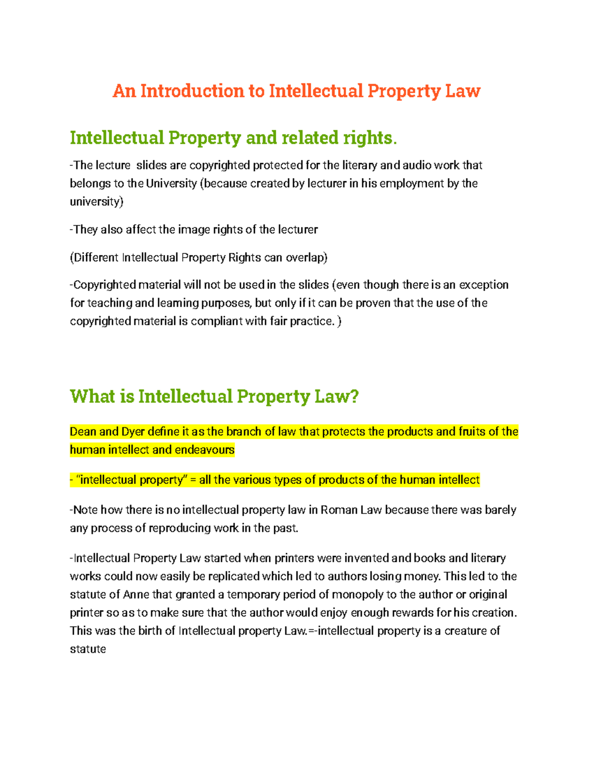 Intro to IP Law (LAW101) - Lecture 1: Overview & Key Concepts - Studocu