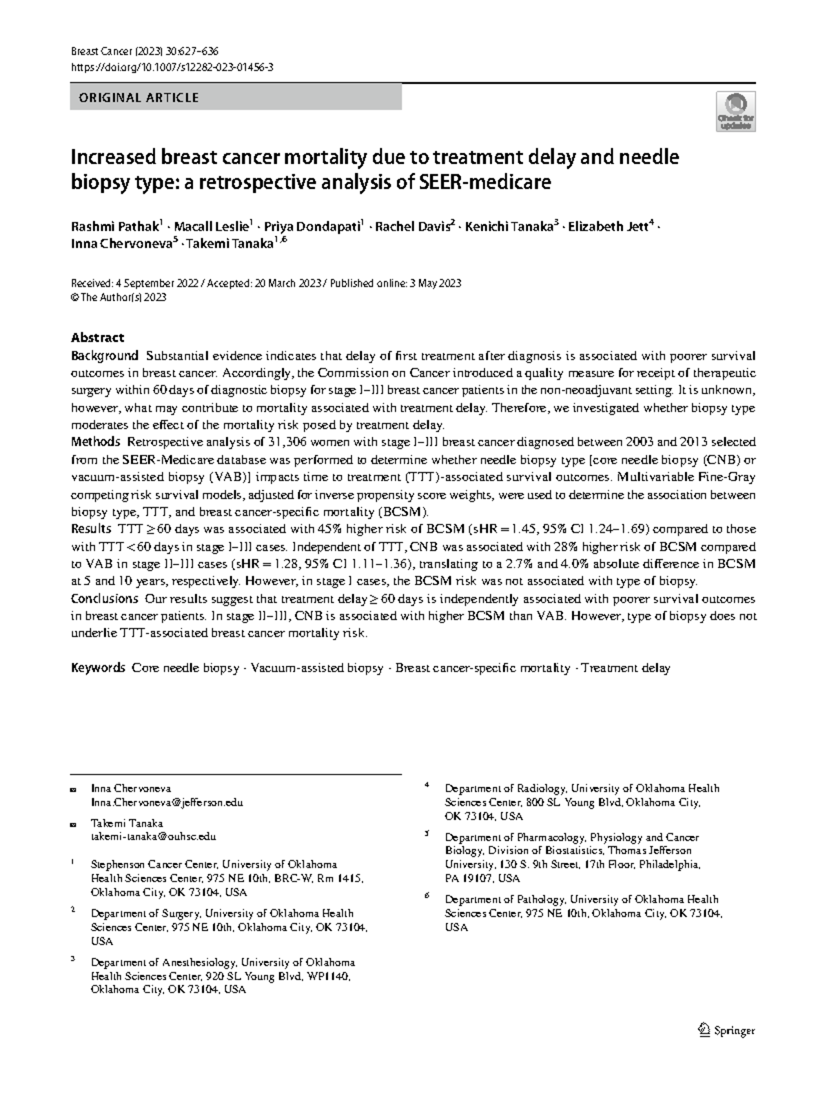 BCS Mortality Risk in Breast Cancer: Impact of Treatment Delay & Biopsy ...