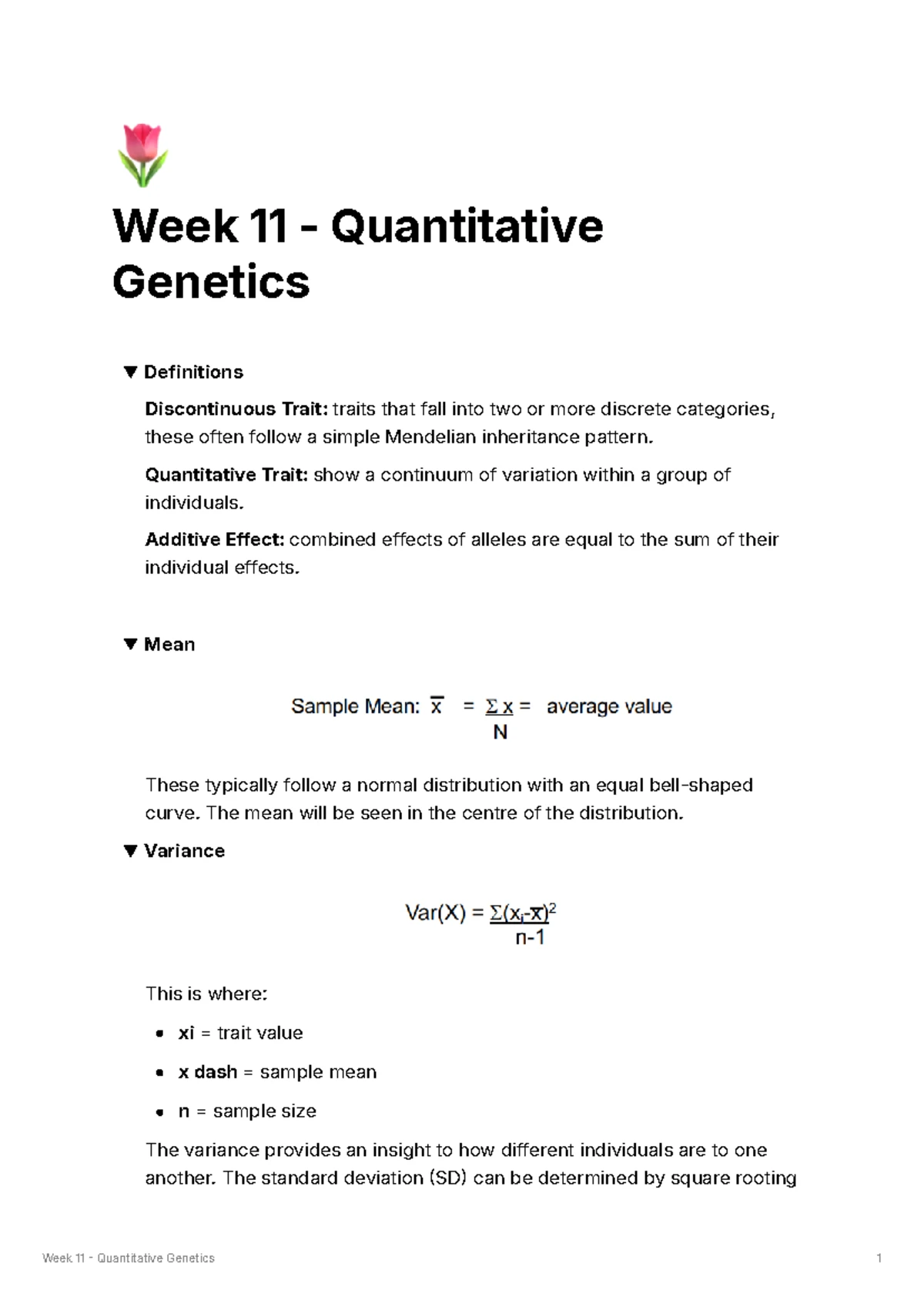 Week 7 - Population and Quantitative Genetics Overview - Studocu
