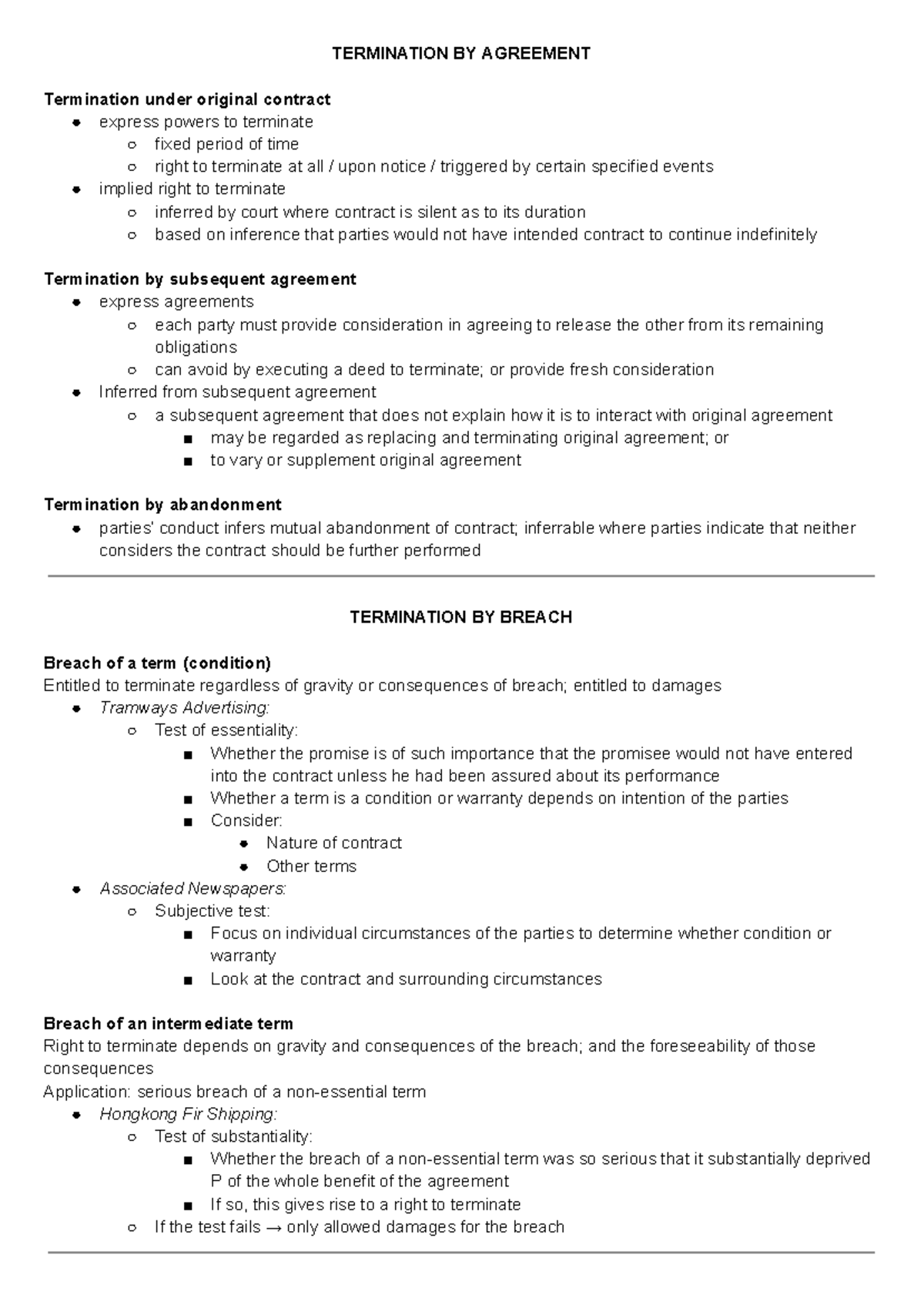 LAWS1075 - Termination in Contract Law: Comprehensive Summary - Studocu