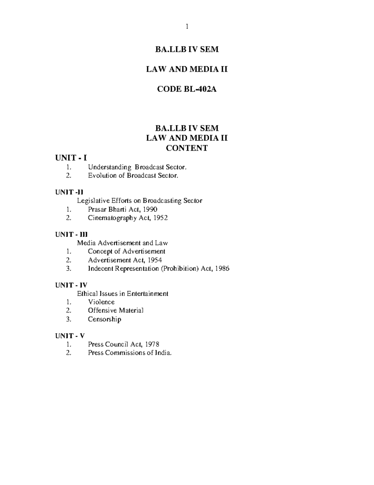 BL-402A Media Law II - Comprehensive Study Notes for BA IV Sem - Studocu
