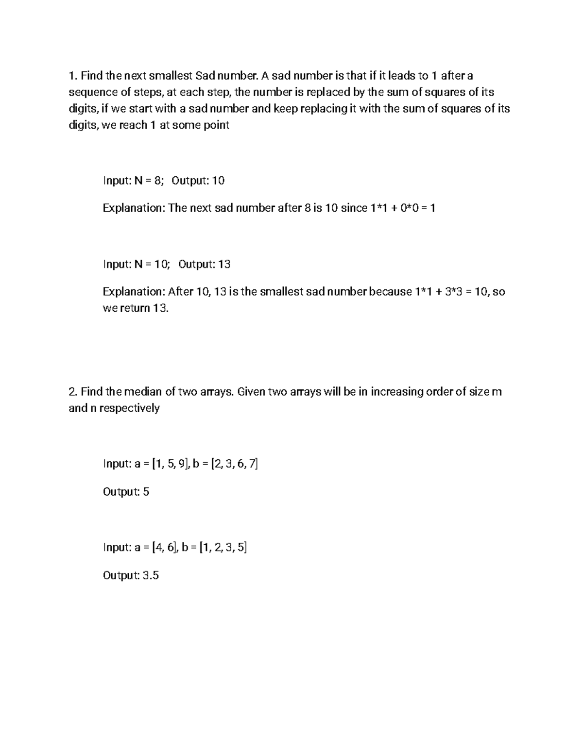 L2 - 3 4: Practice Questions on Sad Numbers & Median of Arrays - Studocu