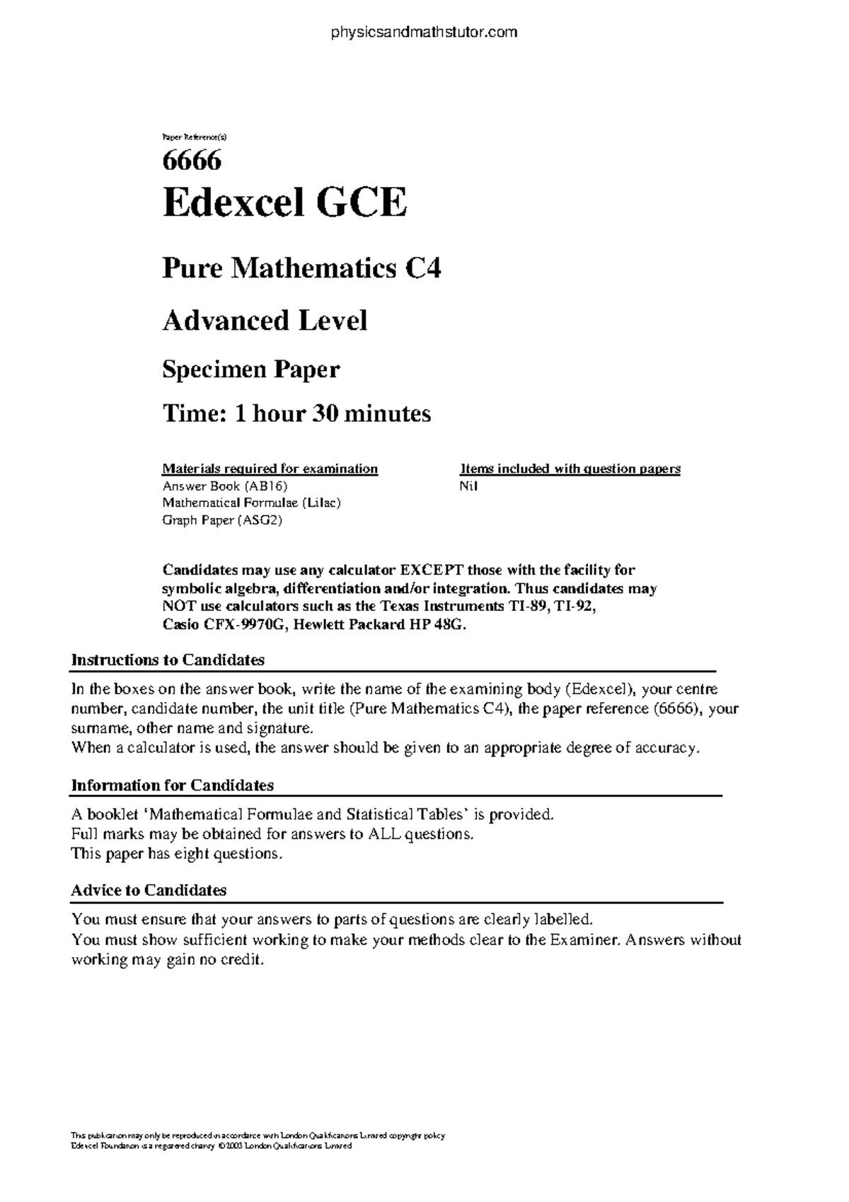 C4 Specimen Paper - This publication may only be reproduced in ...