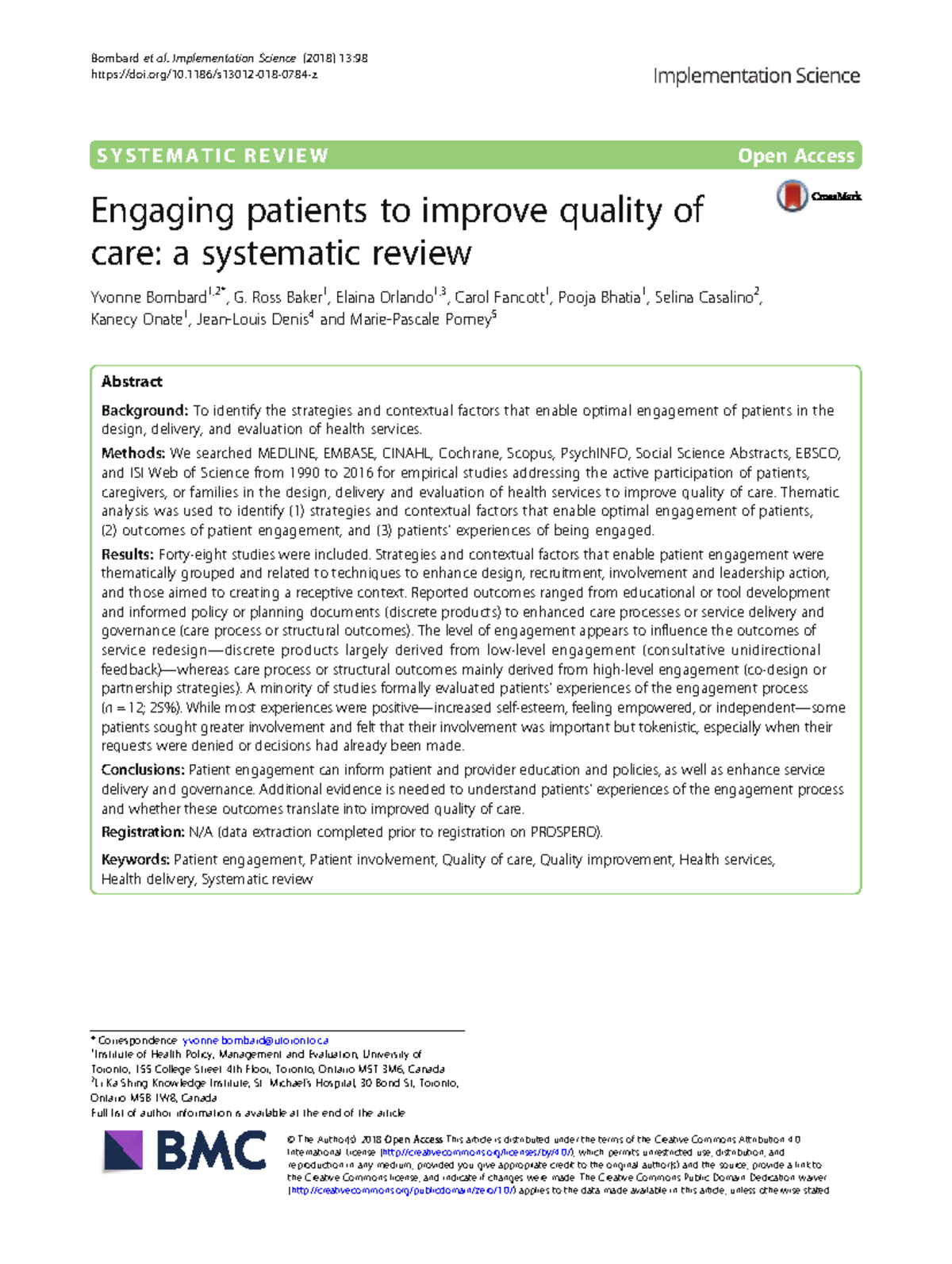 Engaging Patients for Quality Care Improvement: A Systematic Review ...
