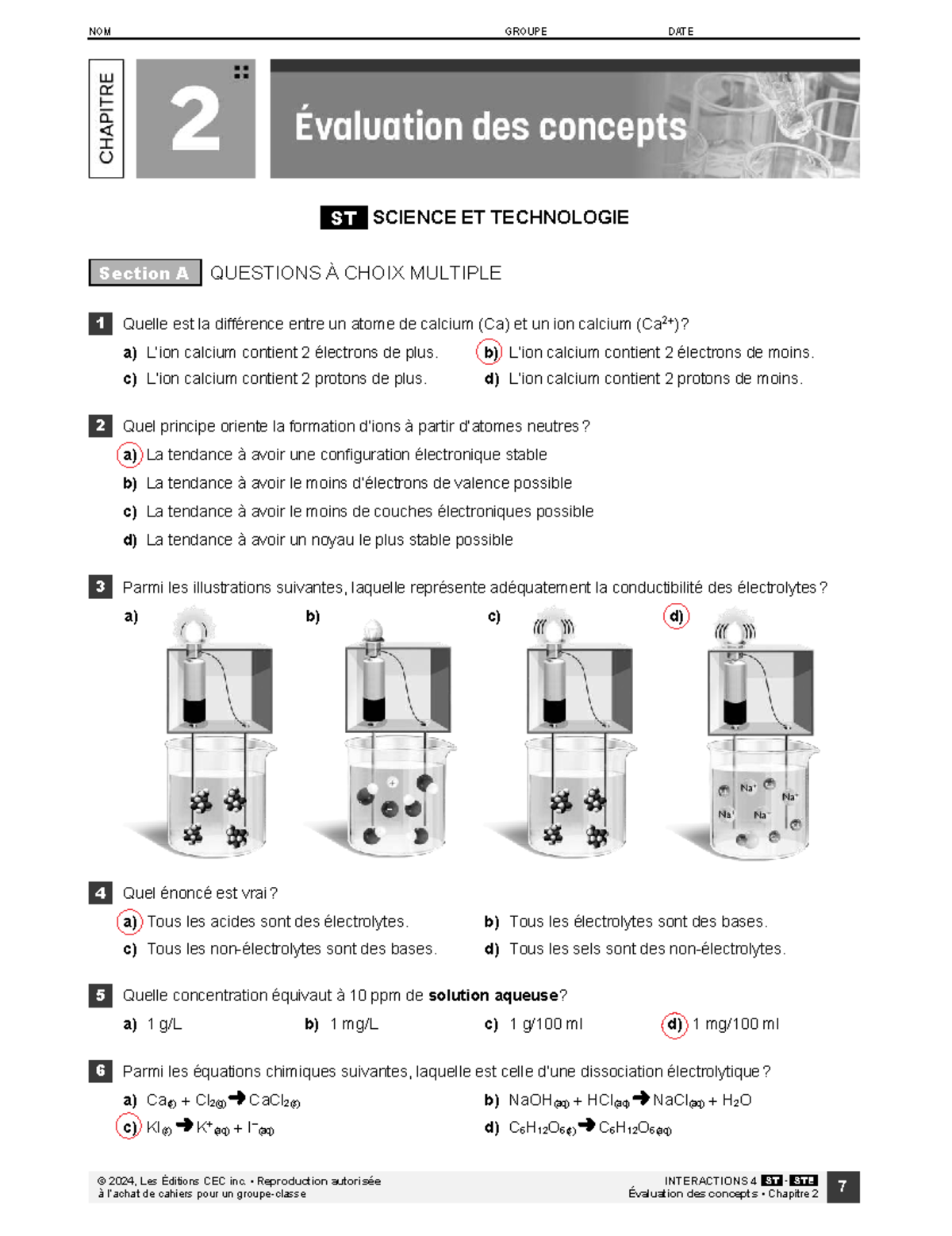 Interactions 4 ST-STE Évaluation des Concepts Chapitre 2 - Studocu