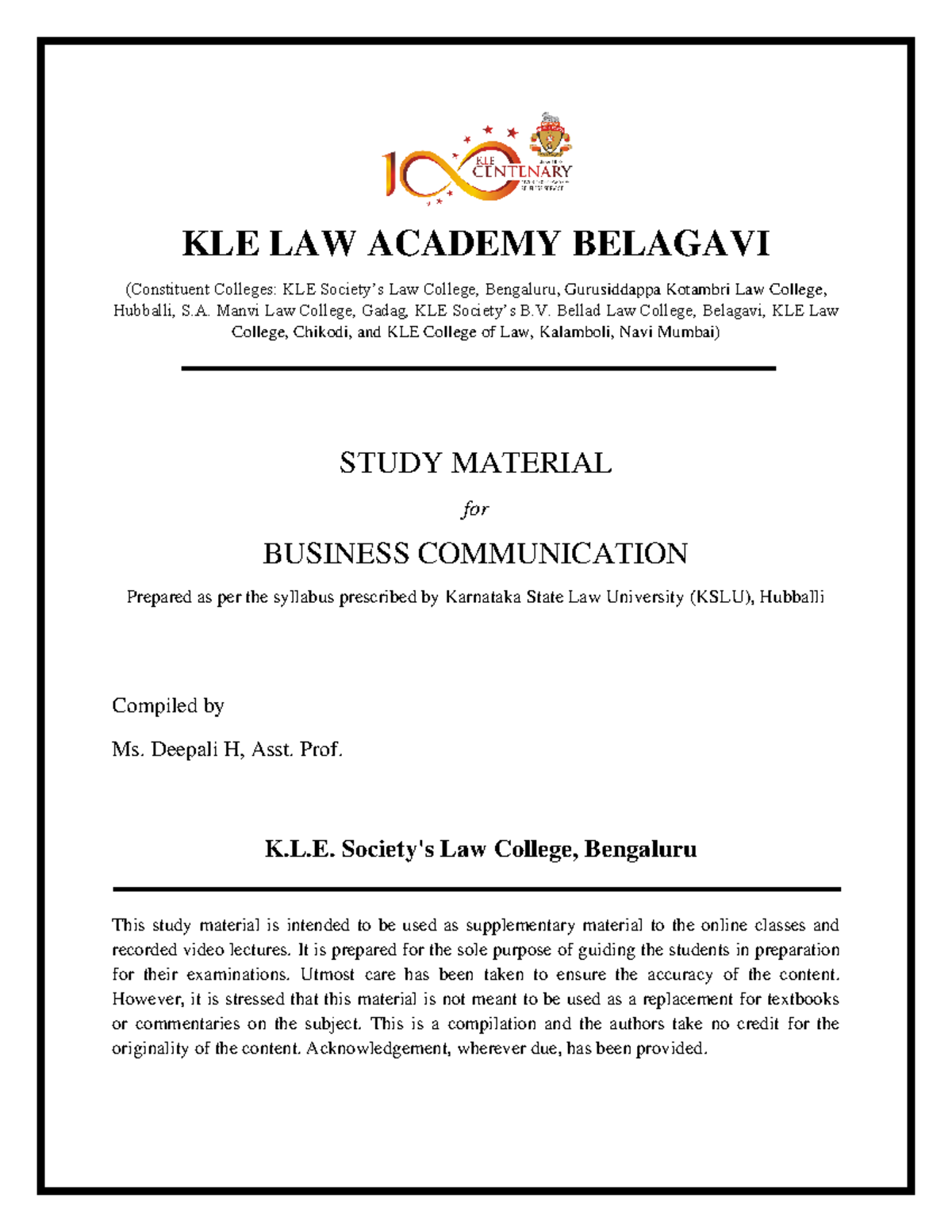 BBA LLB 3rd Sem Business Communication Study Material Guide - Studocu