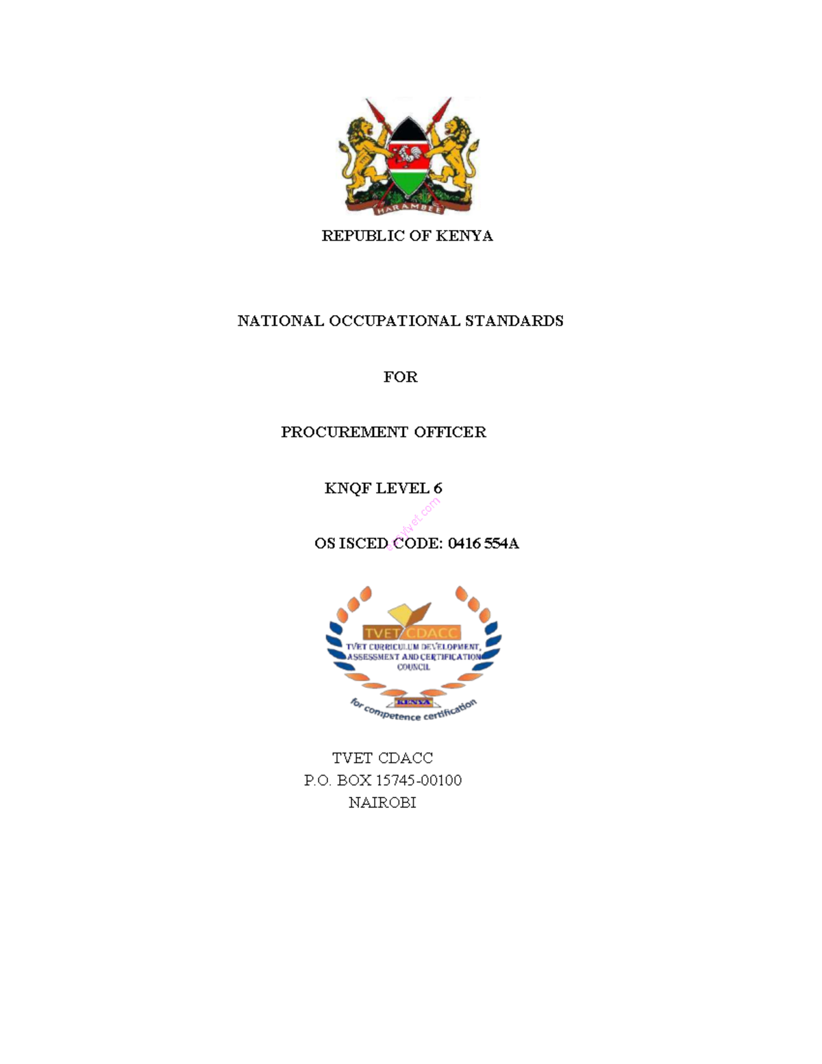 Kenya National Occupational Standards for Procurement Officer - KNQF ...