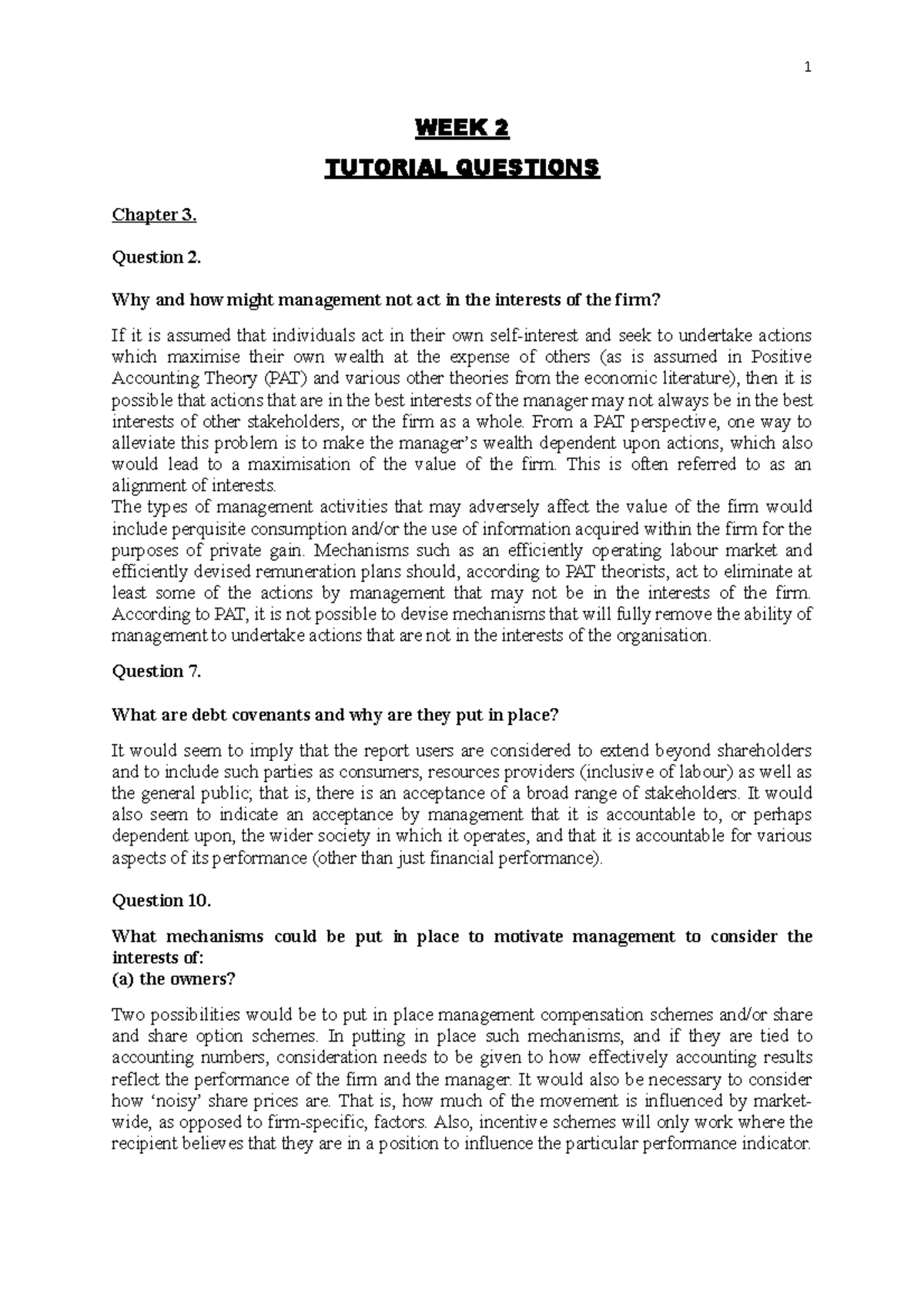 WEEK 2 Ch 3 tutorila lecture notes - WEEK 2 TUTORIAL QUESTIONS Chapter ...