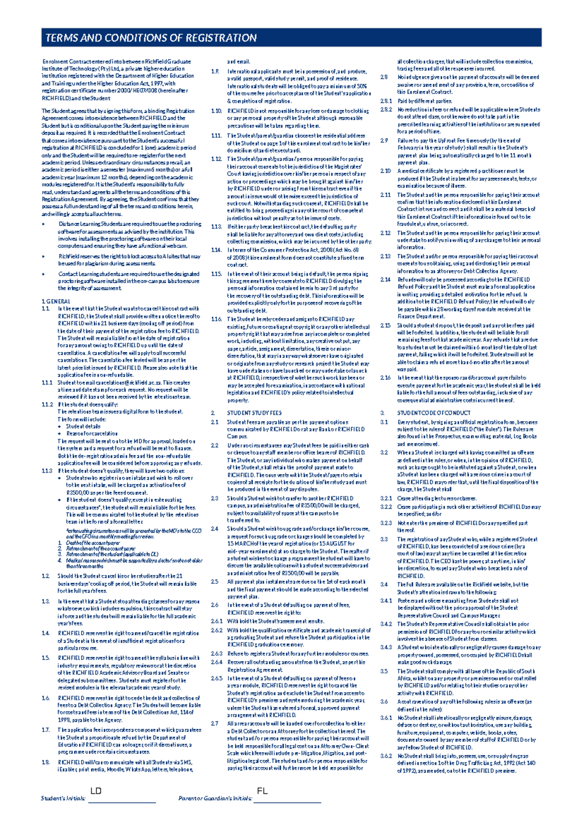 2025 Richfield Ts&Cs - ENJOY. - Student’s Initials: Parent or Guardian ...