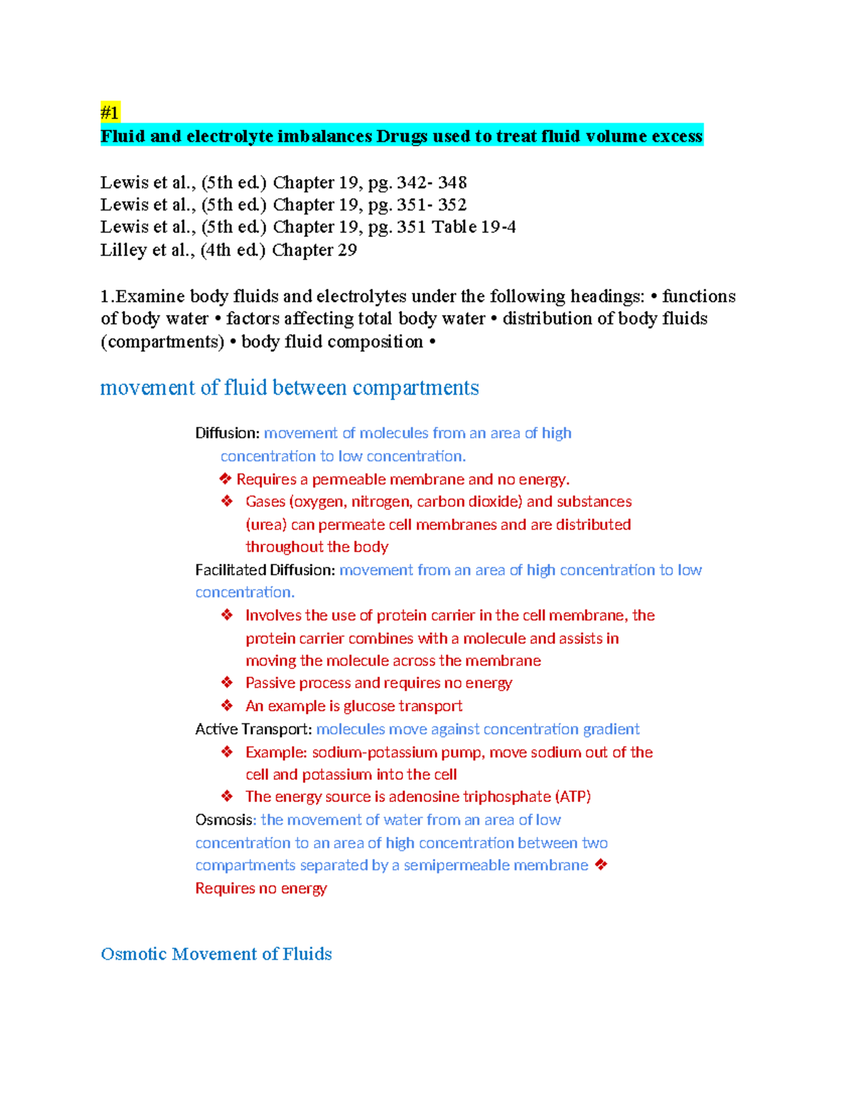 Fluid and Electrolyte Imbalances: Treatment Drugs Overview (NUR 101 ...