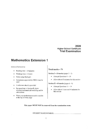 Selective High Schools Test 2003: Mathematics Test Paper - Studocu