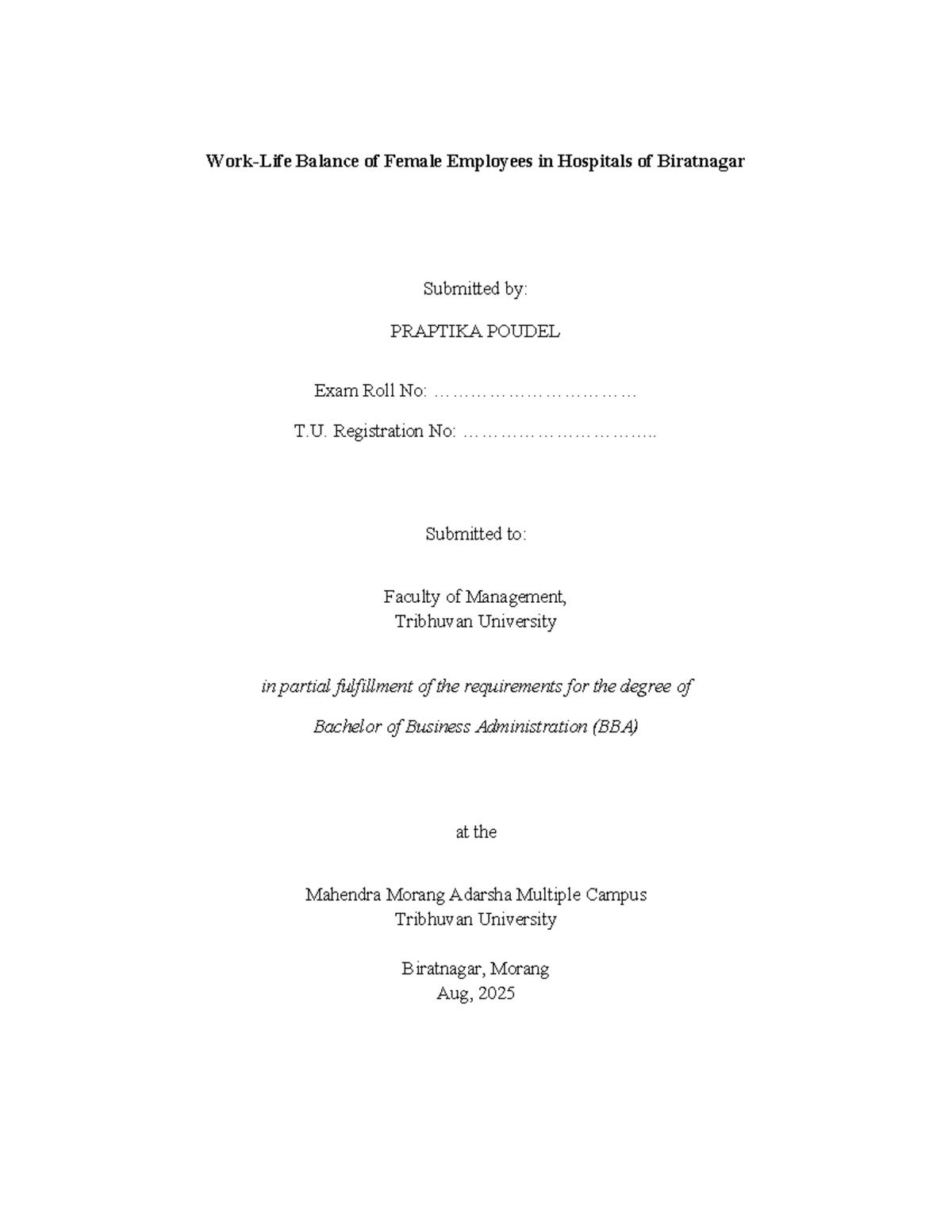 Prapti - nice report - Work-Life Balance of Female Employees in ...