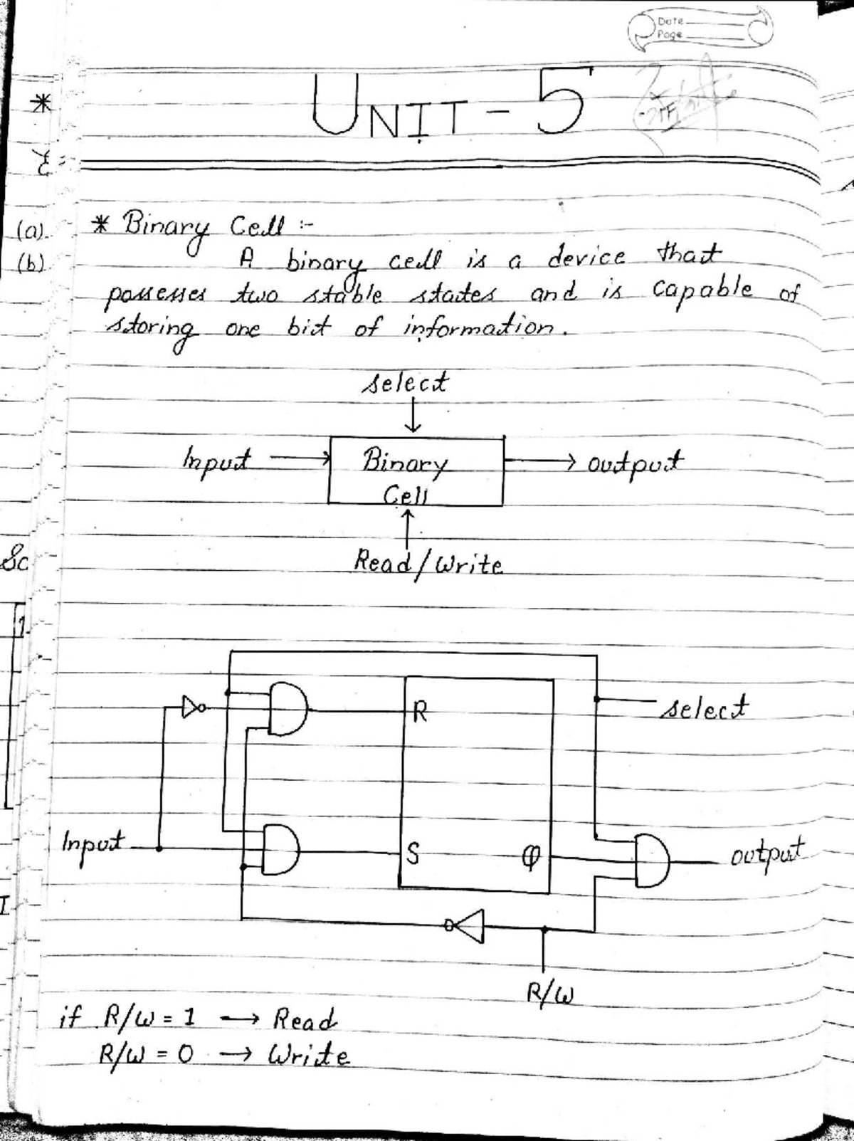 Unit 5 DLD Handwritten Notes: Binary Cells & Combinational Circuits ...