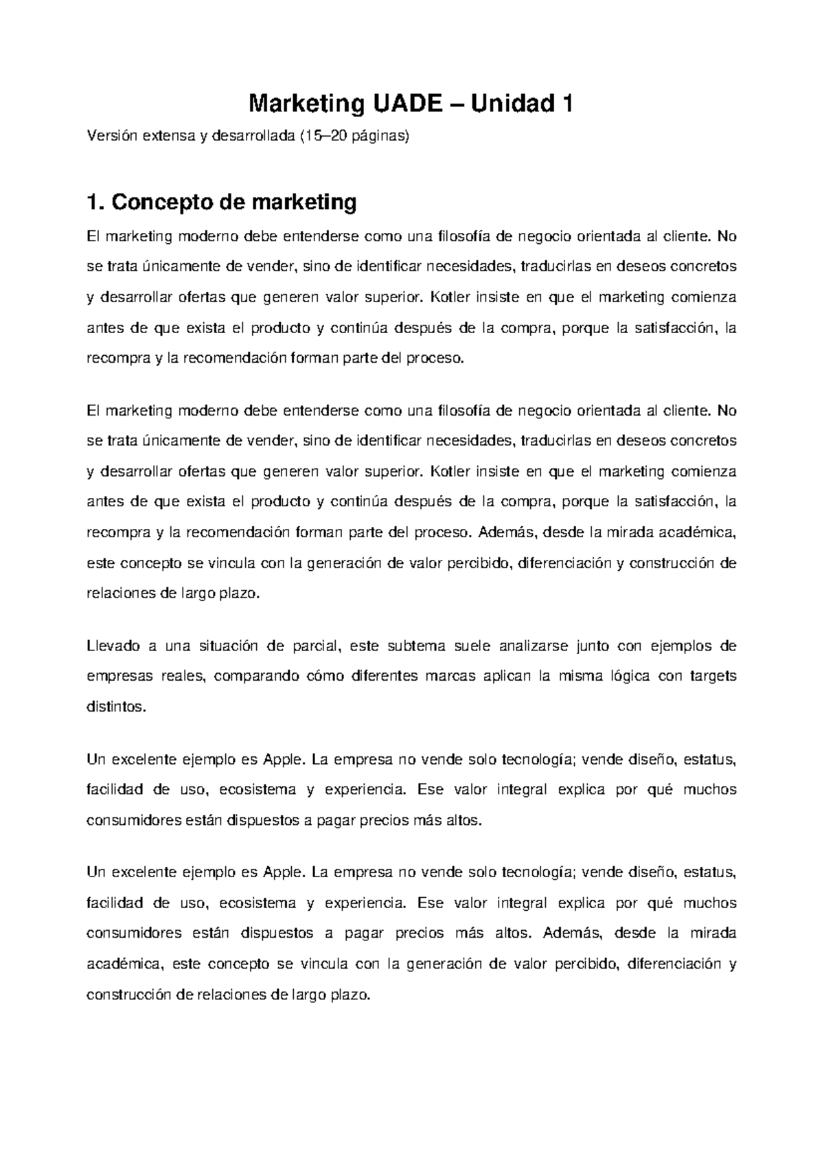 Marketing UADE Unidad 1: Conceptos Clave y Ejemplos Prácticos - Studocu
