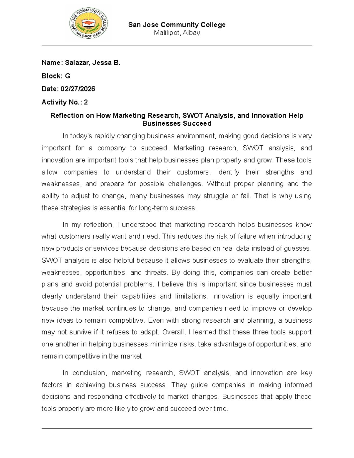 Reflection on Marketing Research, SWOT, and Innovation for Success ...