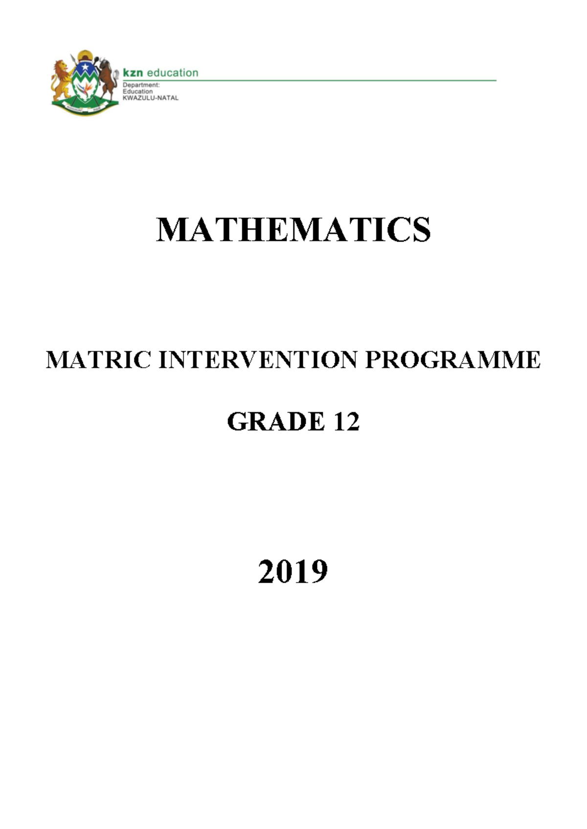 MIP 2019 Grade 12 Mathematics Intervention Programme Notes - Studocu
