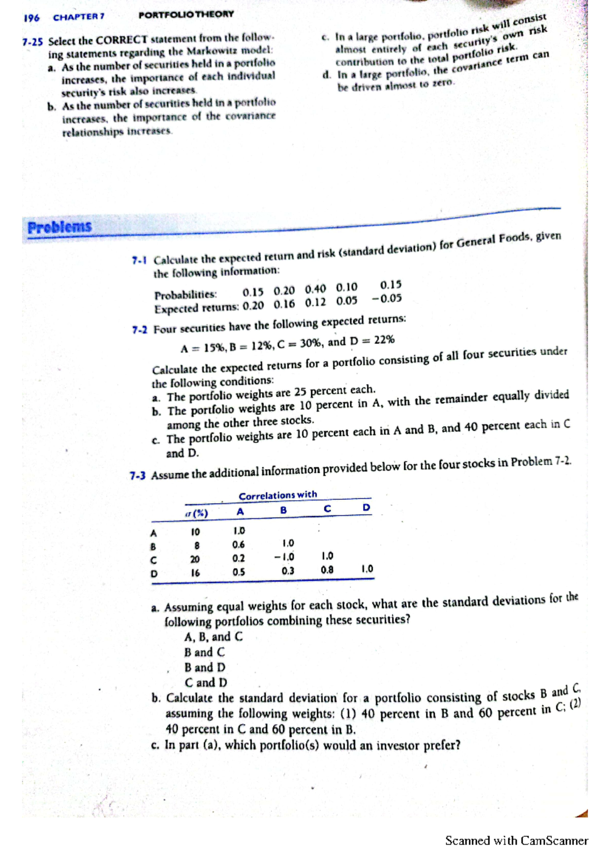 Chapter 7 - Portfolio Theory Lecture Notes Explained - Studocu